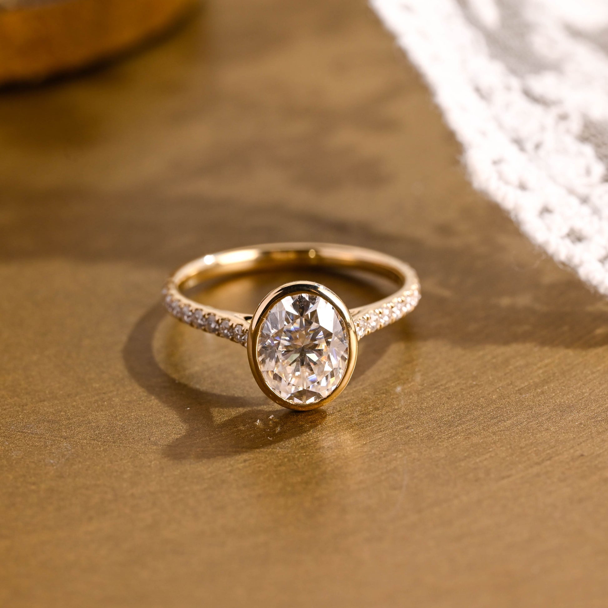 SquareJewelry oval cut moissanite engagement ring Solid Gold Bezel Cathedral Setting Oval Cut Moissanite Engagement Ring