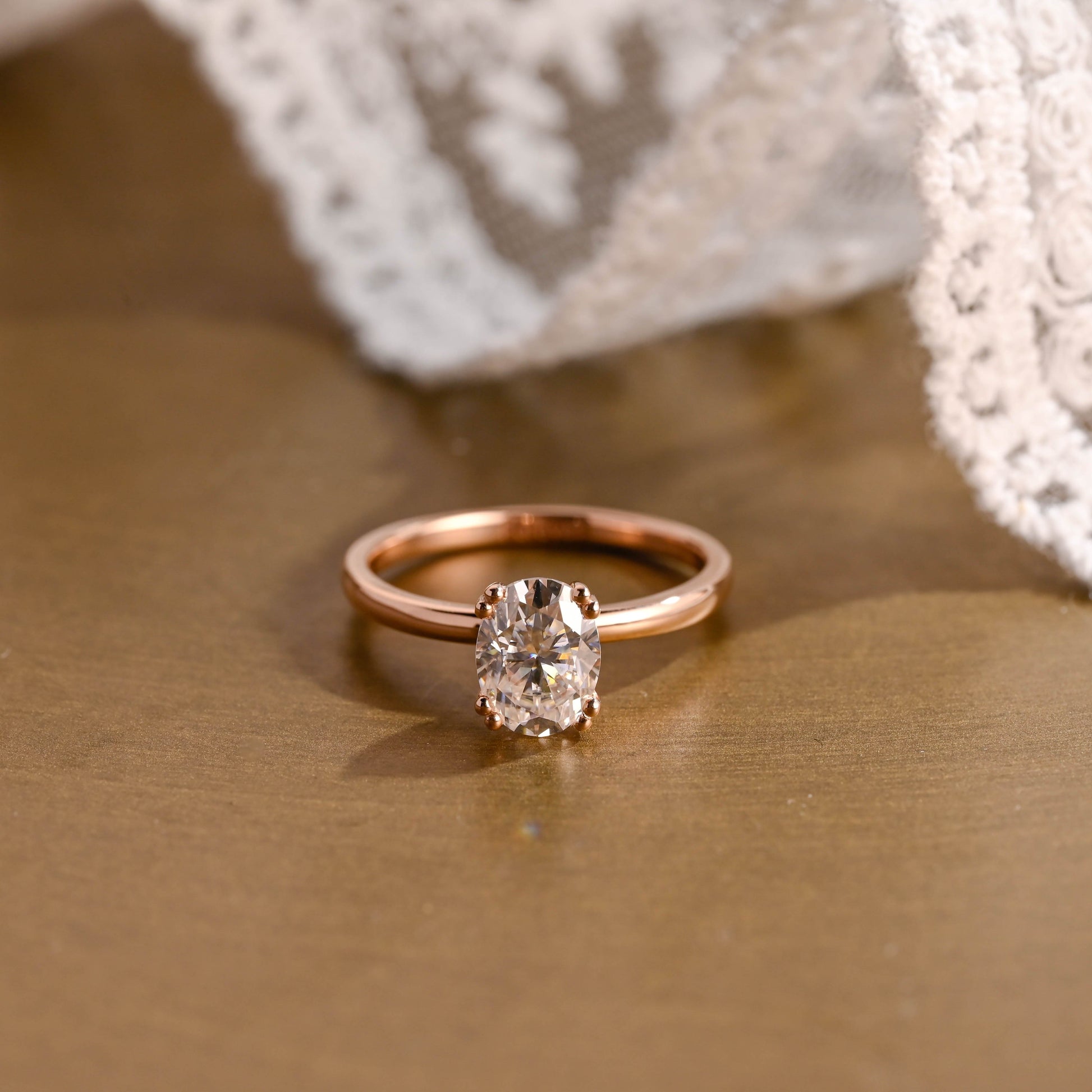 SquareJewelry oval cut moissanite engagement ring Solid Gold Double Prongs Solitaire Oval Cut Moissanite Engagement Ring