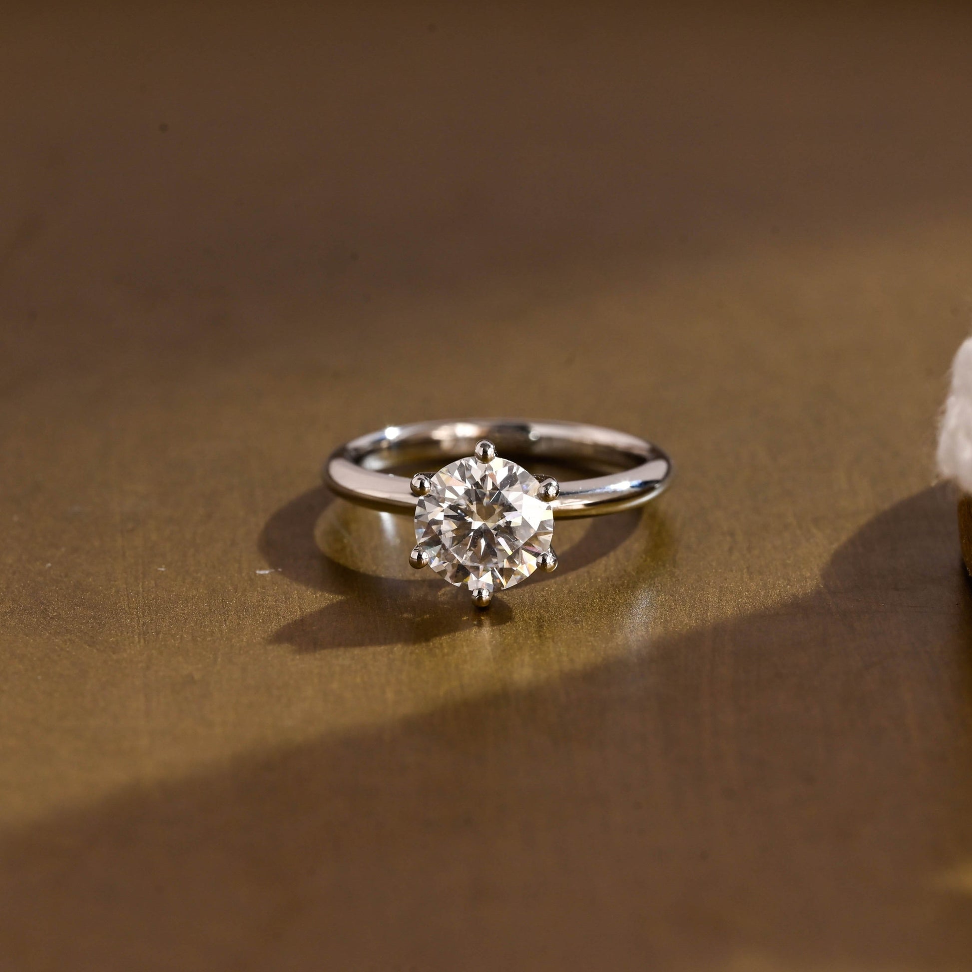 SquareJewelry round cut moissanite engagement ring Solid Gold Thick Prongs Round Moissanite Engagement Ring