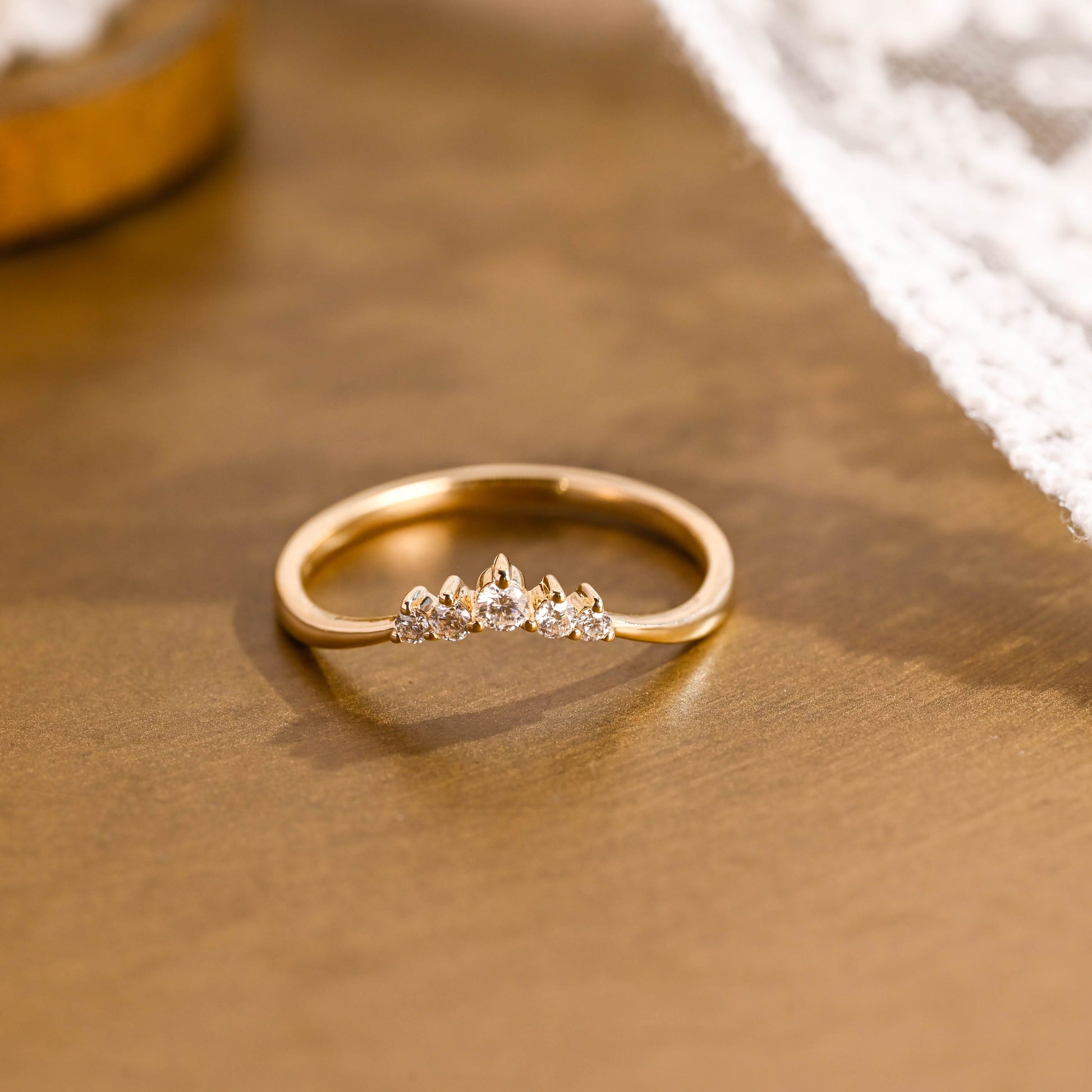 SquareJewelry women's wedding ring Solid Gold Dainty Curved Moissanite Wedding Band