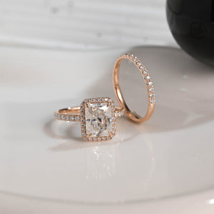 Solid Gold Radiant Cut Moissanite Engagement Ring Set, Wedding Ring Set, Bridal Set, Half Eternity Wedding Band, Birthday Gift for Women