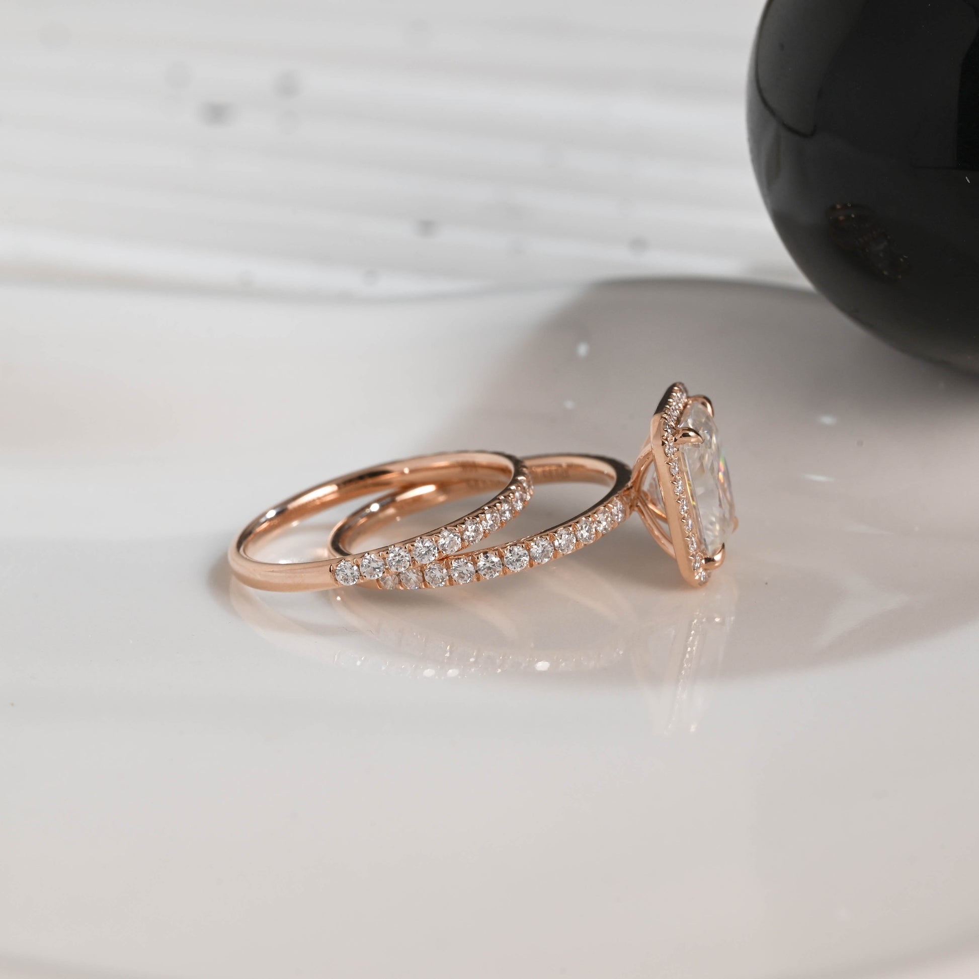 Solid Gold Radiant Cut Moissanite Engagement Ring Set, Wedding Ring Set, Bridal Set, Half Eternity Wedding Band, Birthday Gift for Women