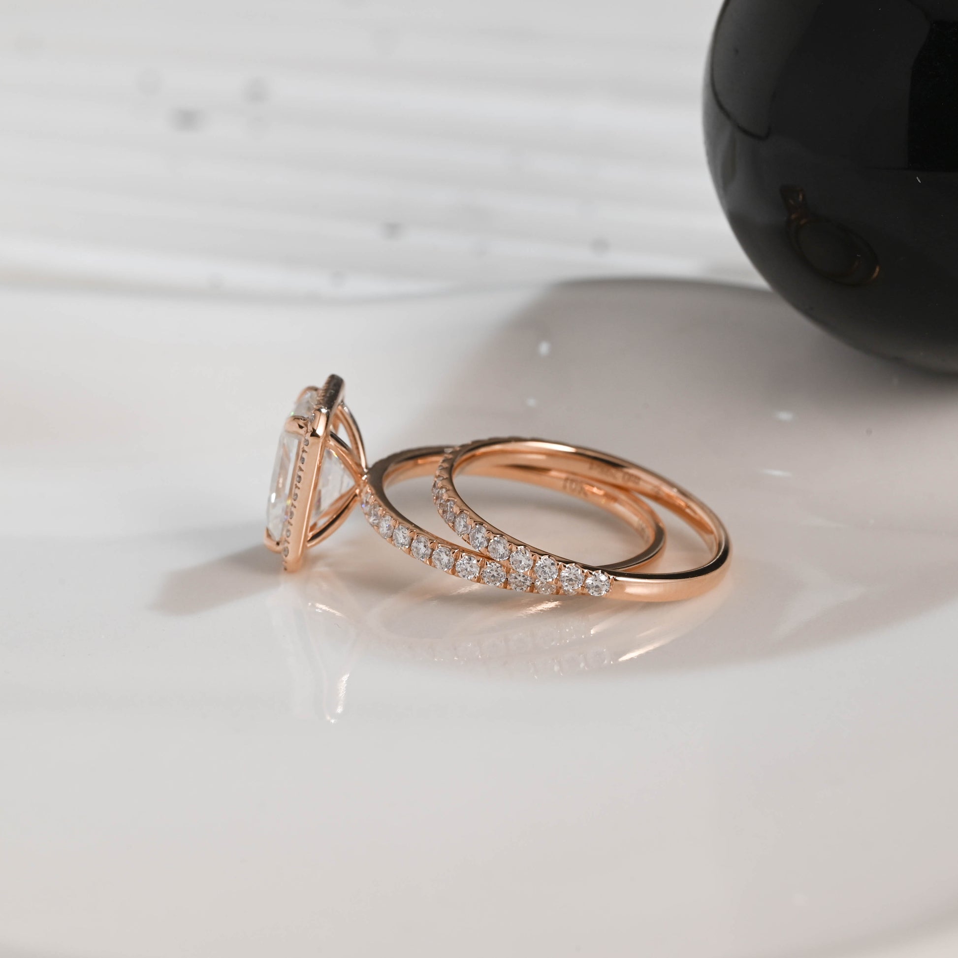 Solid Gold Radiant Cut Moissanite Engagement Ring Set, Wedding Ring Set, Bridal Set, Half Eternity Wedding Band, Birthday Gift for Women