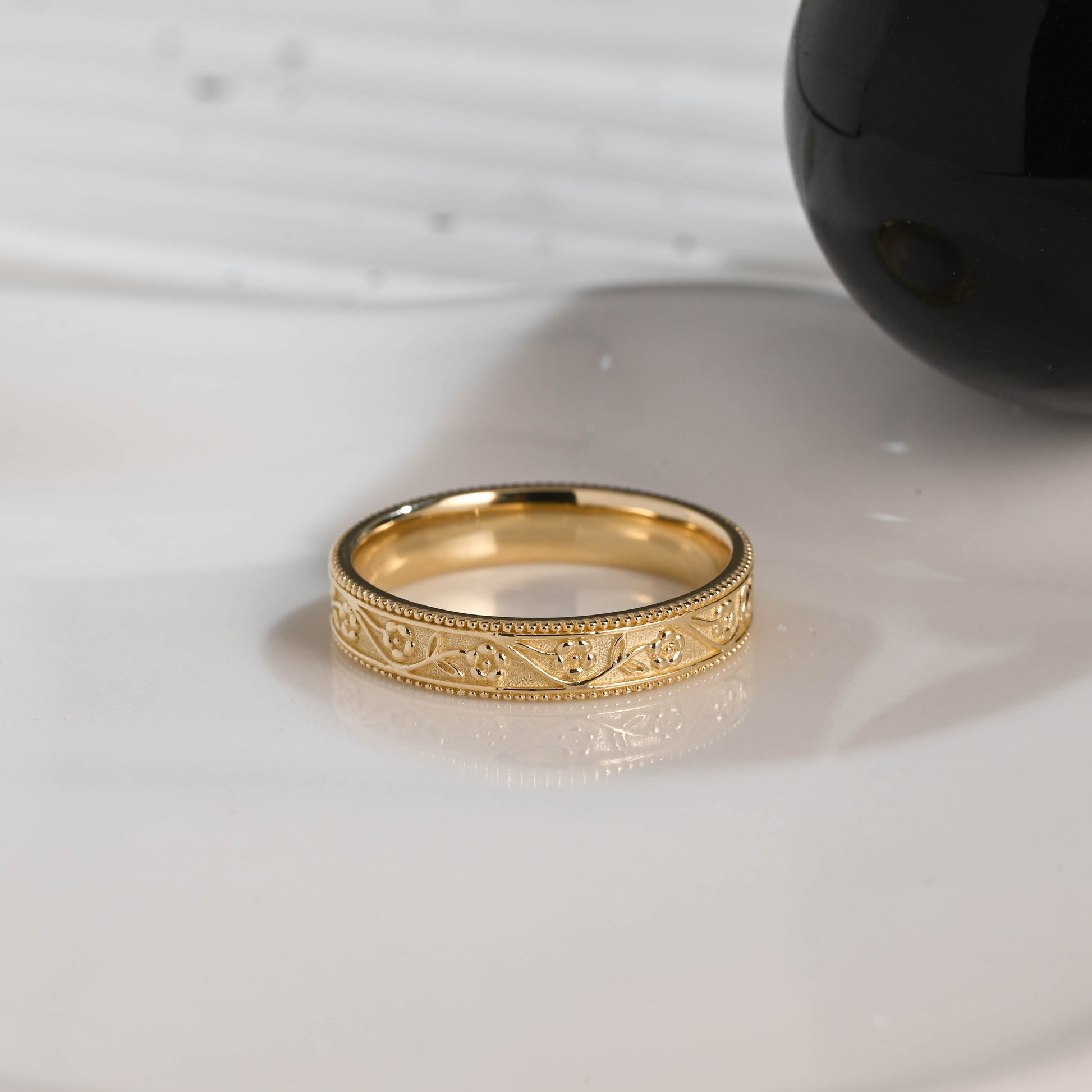 Solid Gold 4.5mm Width Wedding Ring for Men, Ornate Men's Ring, Milgrain Ring, Men's Wedding Band, Anniversary Gift, Birthday Gift for Men
