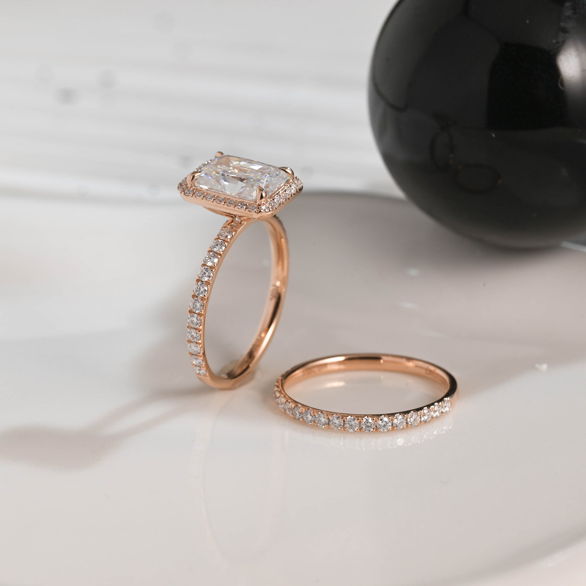 Solid Gold Radiant Cut Moissanite Engagement Ring Set, Wedding Ring Set, Bridal Set, Half Eternity Wedding Band, Birthday Gift for Women