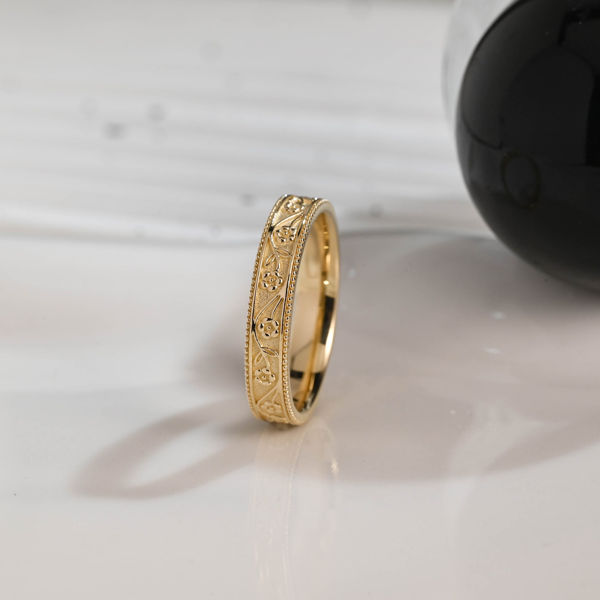 Solid Gold 4.5mm Width Wedding Ring for Men, Ornate Men's Ring, Milgrain Ring, Men's Wedding Band, Anniversary Gift, Birthday Gift for Men