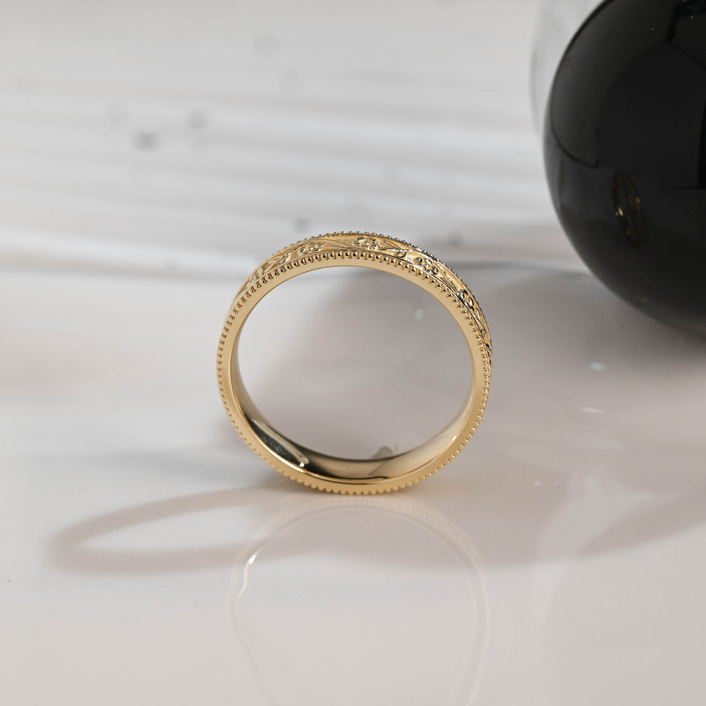 Solid Gold 4.5mm Width Wedding Ring for Men, Ornate Men's Ring, Milgrain Ring, Men's Wedding Band, Anniversary Gift, Birthday Gift for Men