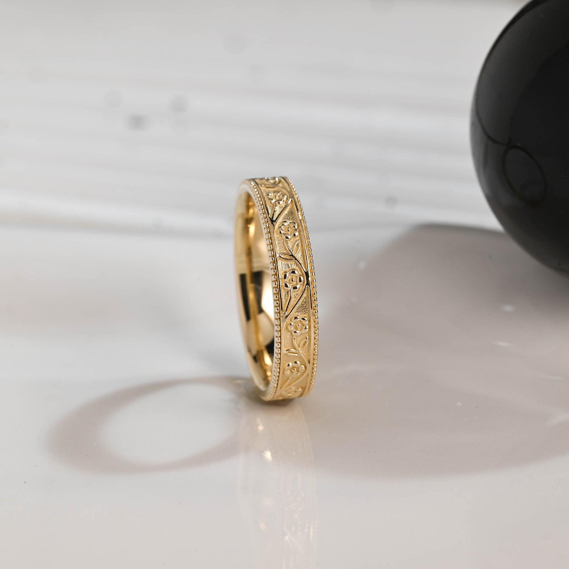 Solid Gold 4.5mm Width Wedding Ring for Men, Ornate Men's Ring, Milgrain Ring, Men's Wedding Band, Anniversary Gift, Birthday Gift for Men