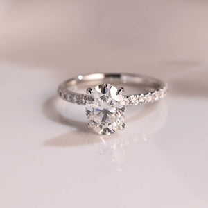Solid Gold Hidden Halo Oval Cut Moissanite Engagement Ring