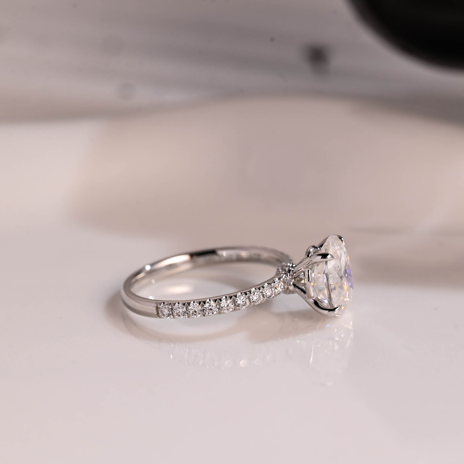 Solid Gold Hidden Halo Oval Cut Moissanite Engagement Ring