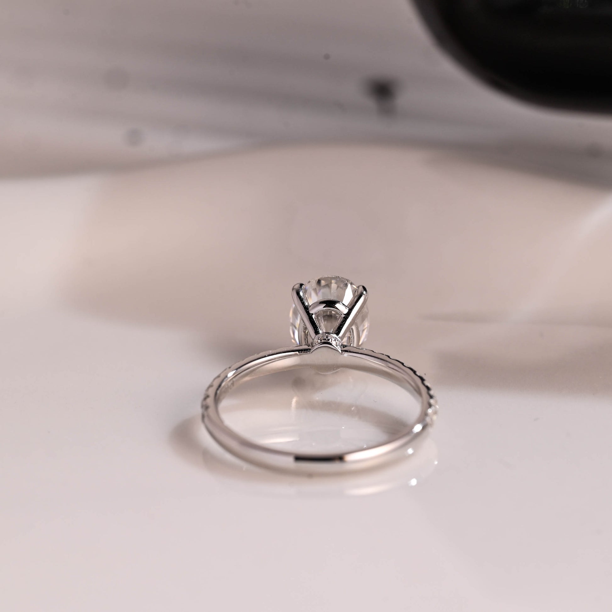 Solid Gold Hidden Halo Oval Cut Moissanite Engagement Ring