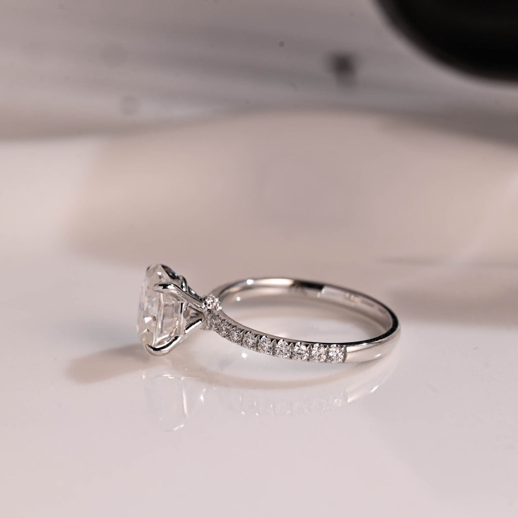 Solid Gold Hidden Halo Oval Cut Moissanite Engagement Ring
