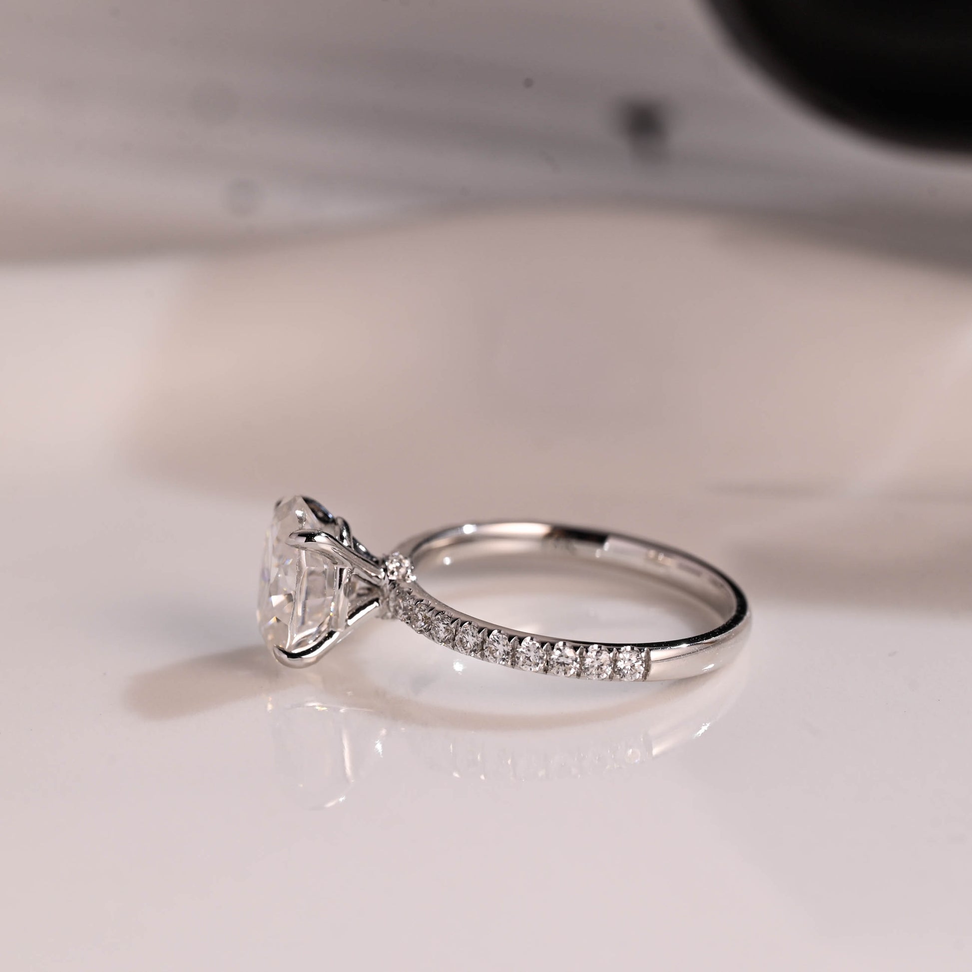 Solid Gold Hidden Halo Oval Cut Moissanite Engagement Ring