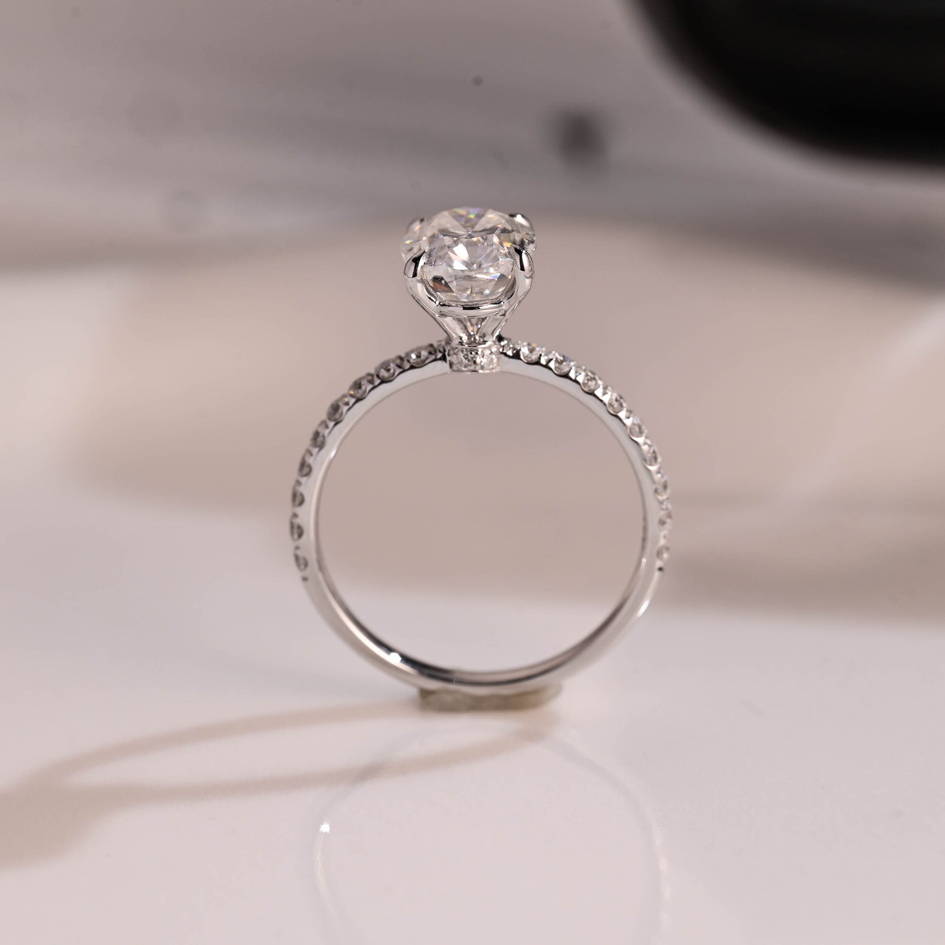 Solid Gold Hidden Halo Oval Cut Moissanite Engagement Ring