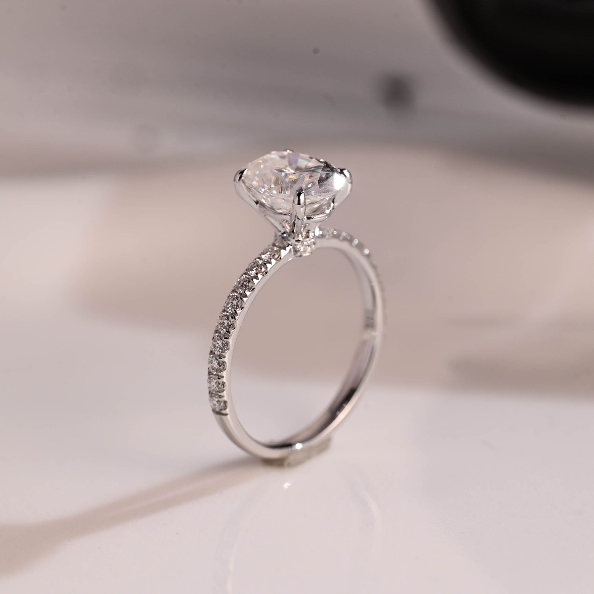 Solid Gold Hidden Halo Oval Cut Moissanite Engagement Ring
