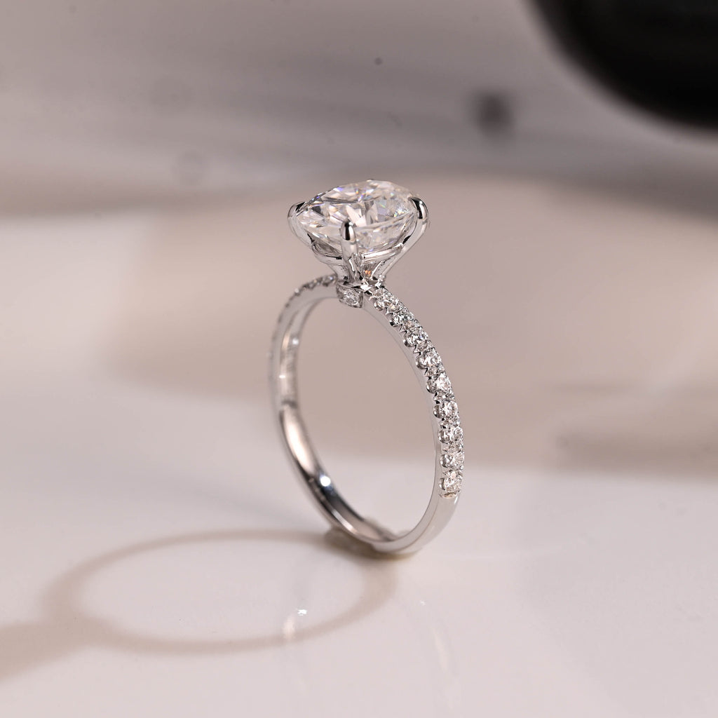 Solid Gold Hidden Halo Oval Cut Moissanite Engagement Ring