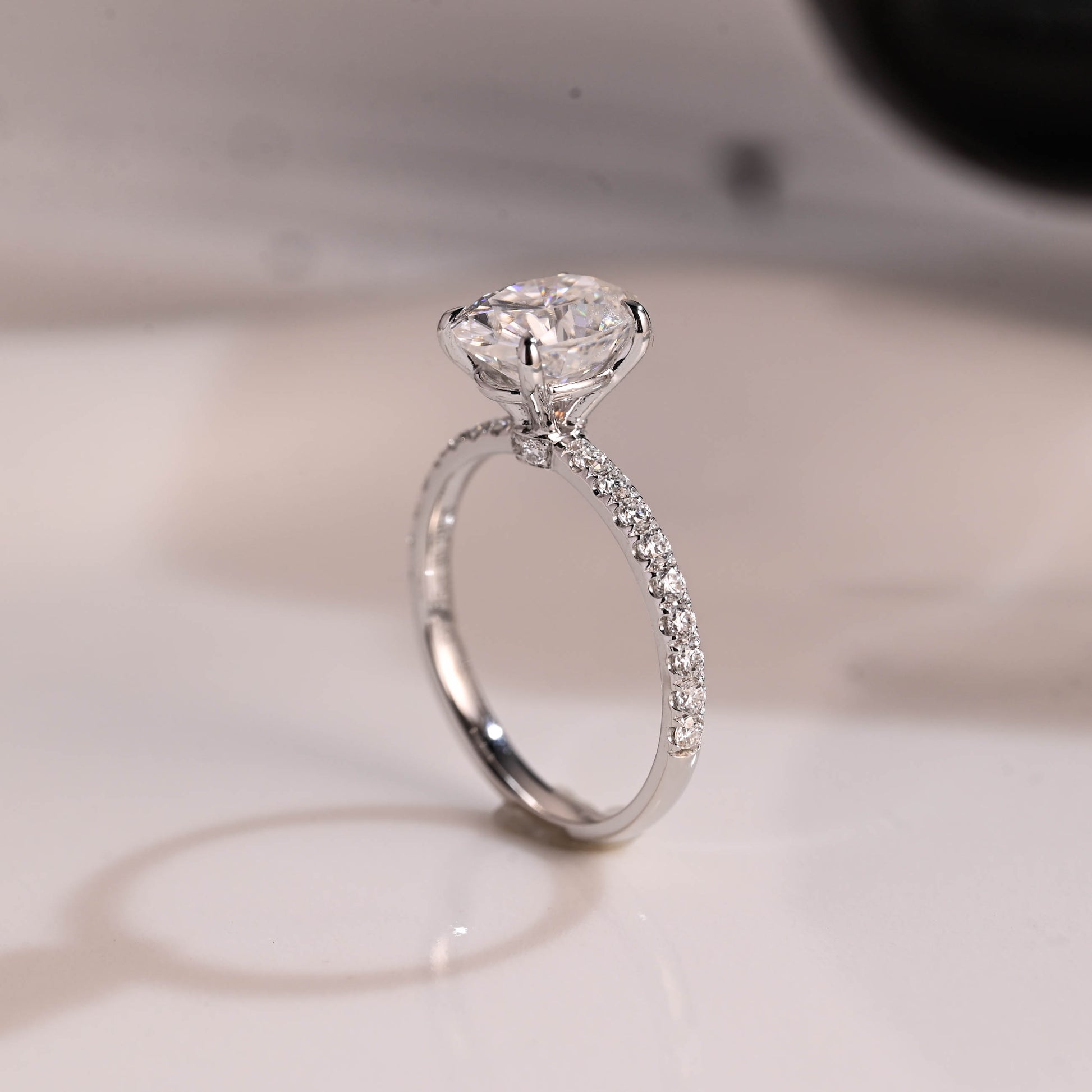 Solid Gold Hidden Halo Oval Cut Moissanite Engagement Ring