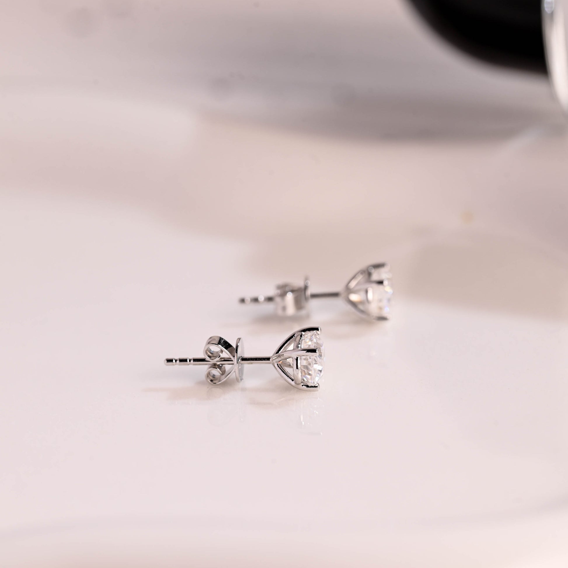 Solid Gold Solitaire Martini Oval Cut Moissanite Earring Studs Push Backs