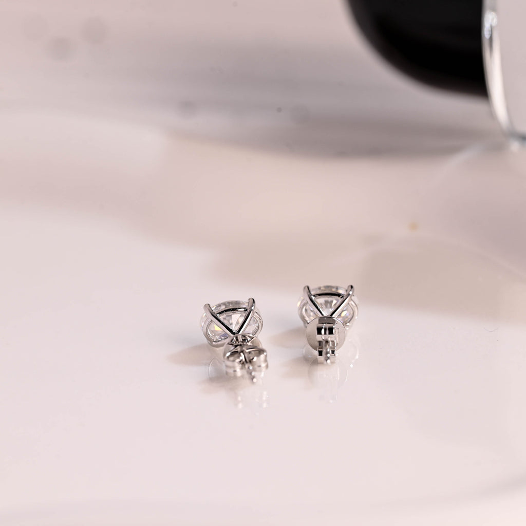 Solid Gold Solitaire Martini Oval Cut Moissanite Earring Studs Push Backs