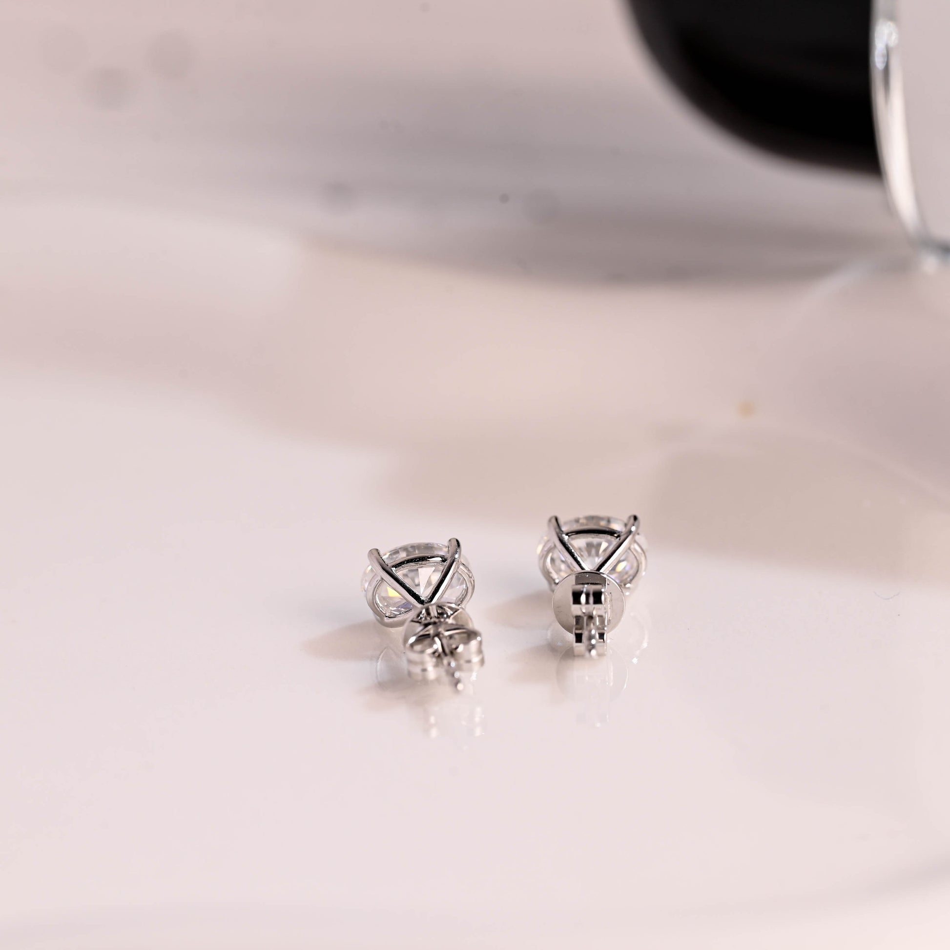 Solid Gold Solitaire Martini Oval Cut Moissanite Earring Studs Push Backs