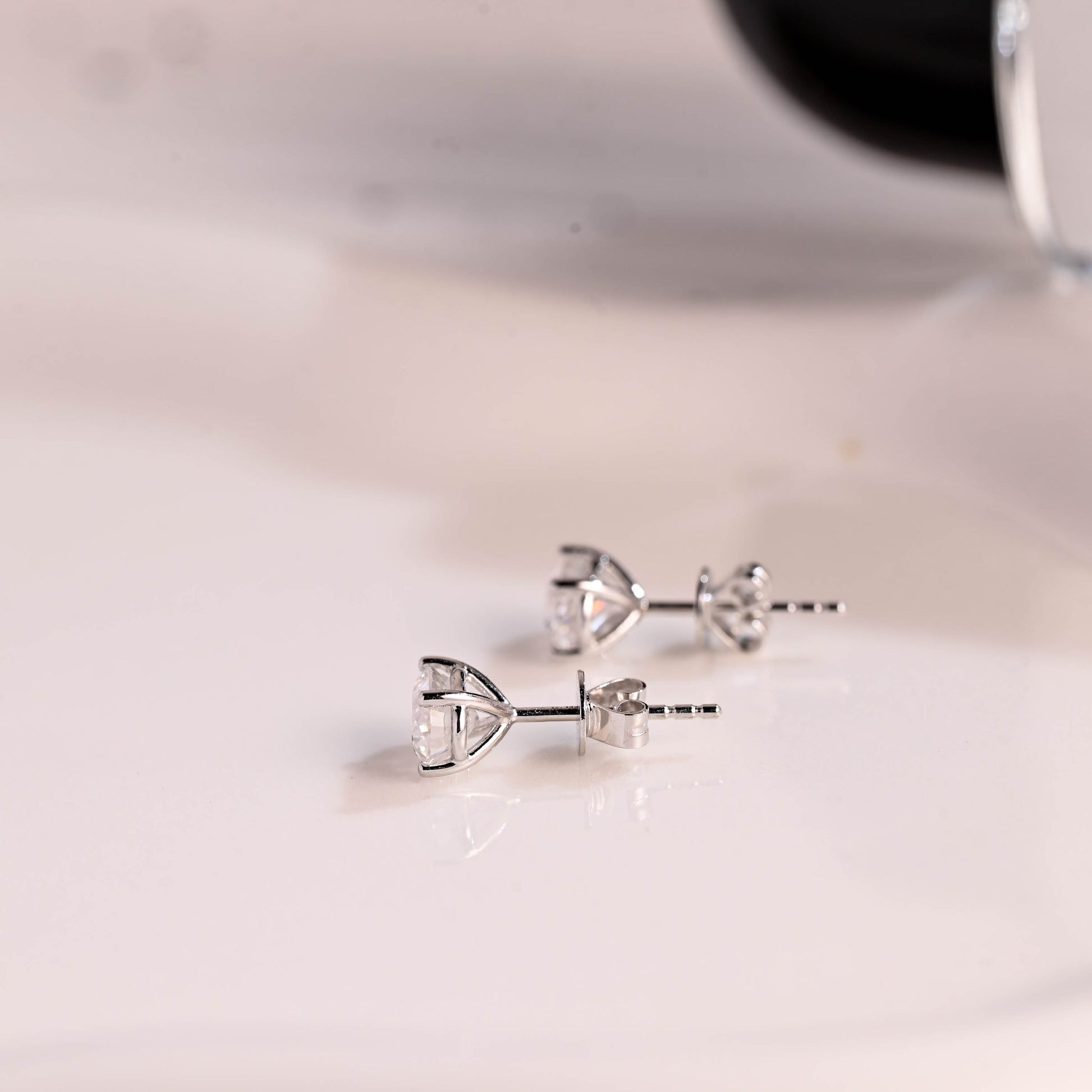 Solid Gold Solitaire Martini Oval Cut Moissanite Earring Studs Push Backs