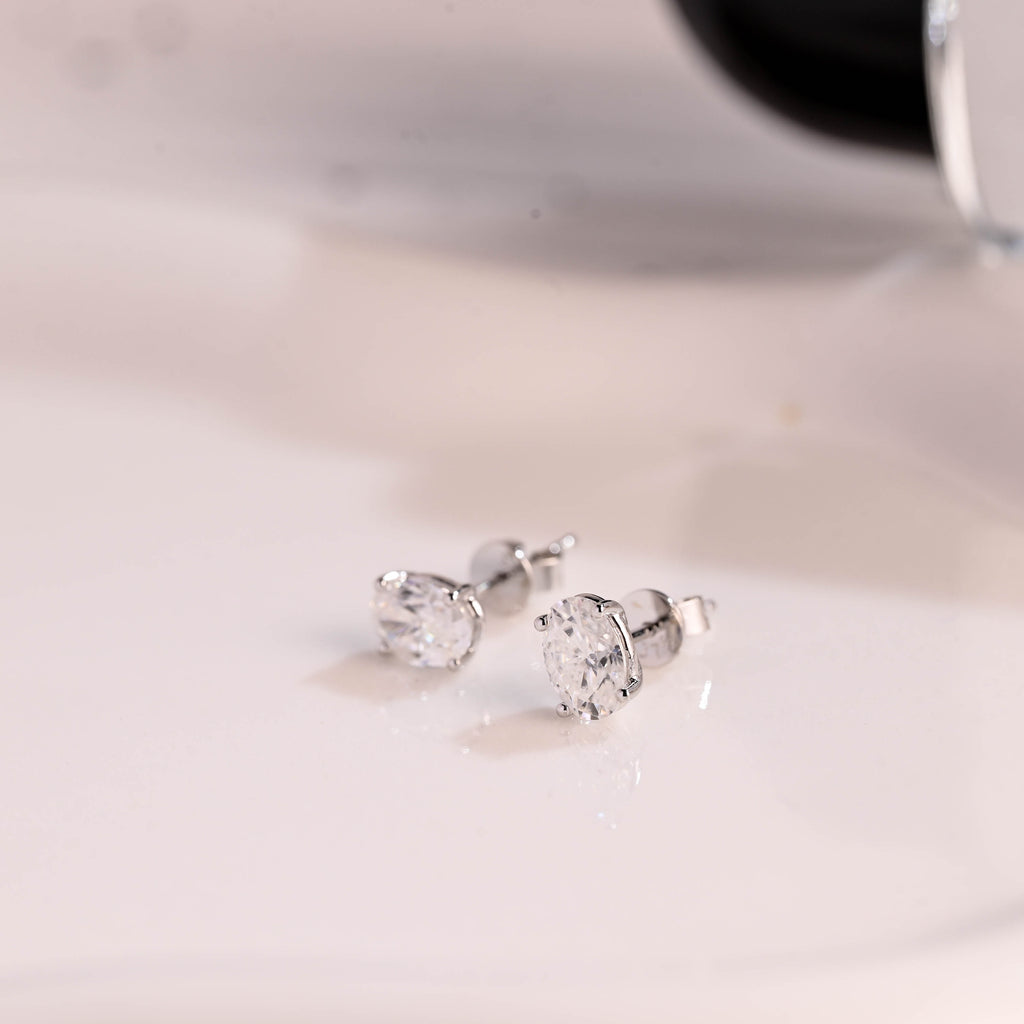 Solid Gold Solitaire Martini Oval Cut Moissanite Earring Studs Push Backs