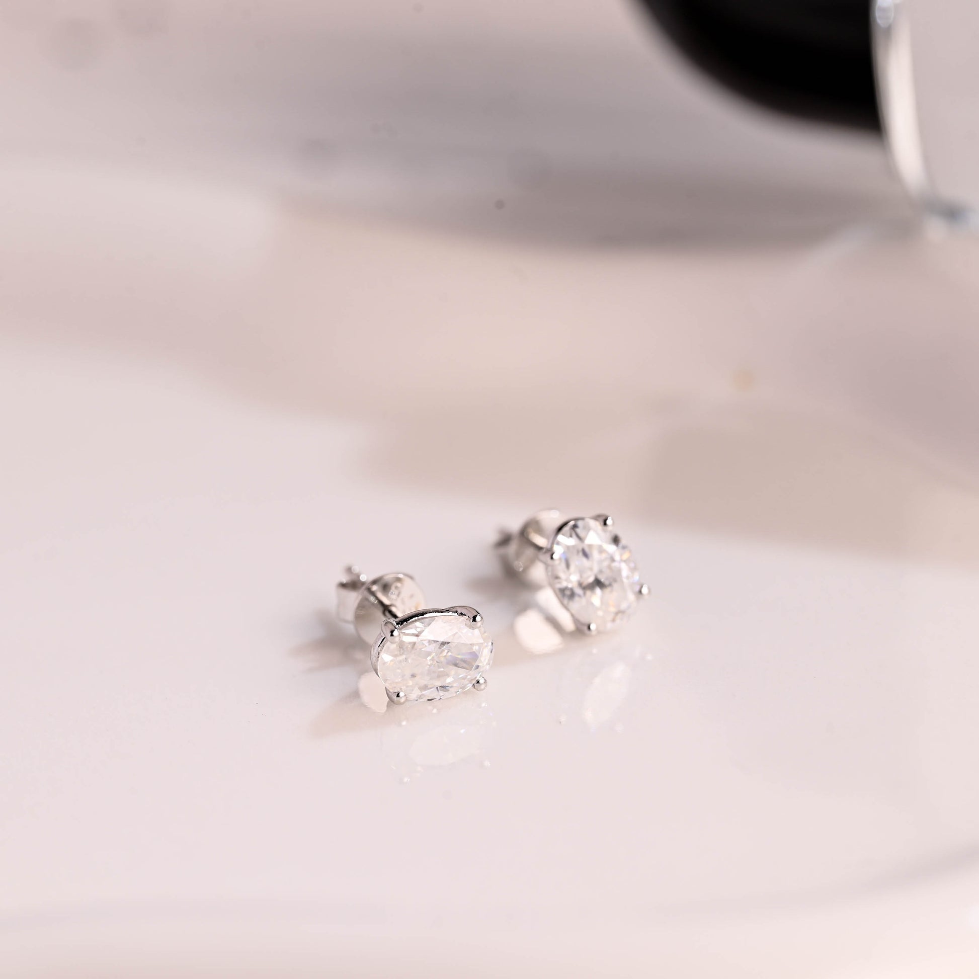 Solid Gold Solitaire Martini Oval Cut Moissanite Earring Studs Push Backs