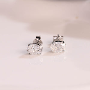 Solid Gold Solitaire Martini Oval Cut Moissanite Earring Studs Push Backs