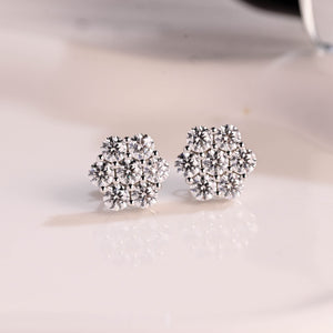 Solid Gold Floral Round Cut Moissanite Earring Studs Push Backs
