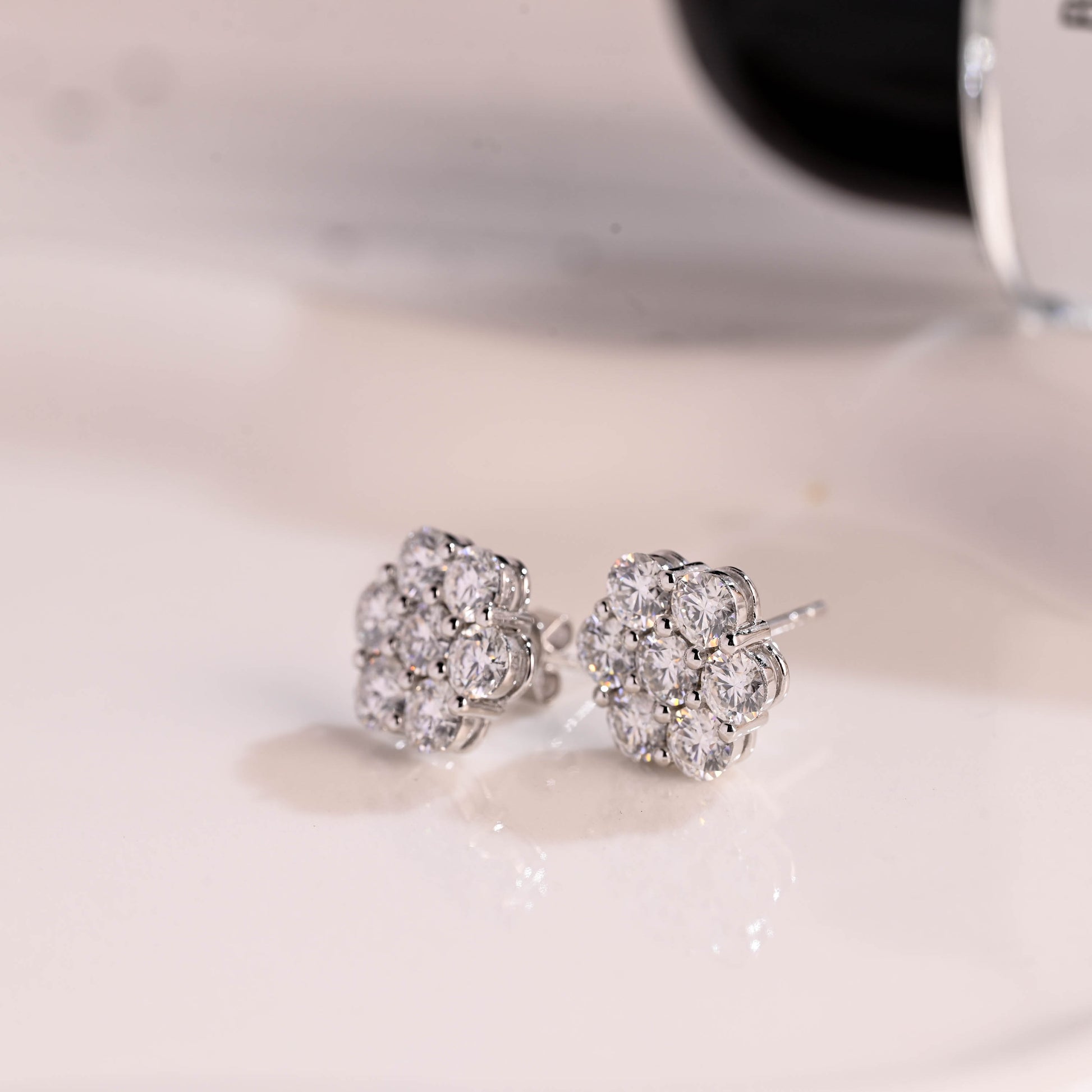 Solid Gold Floral Round Cut Moissanite Earring Studs Push Backs