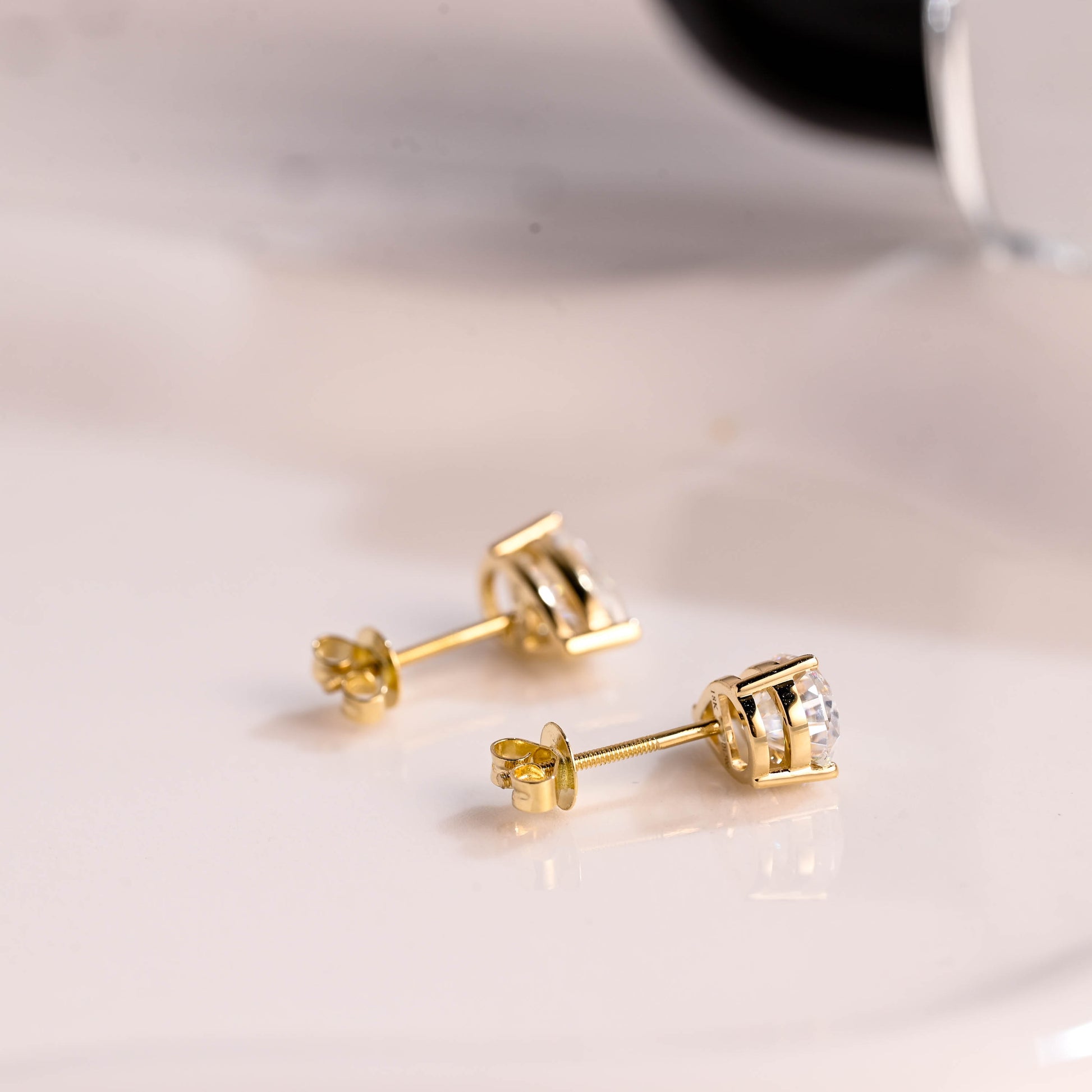 Solid Gold Solitaire Pear Cut Moissanite Earring Studs Screw Backs