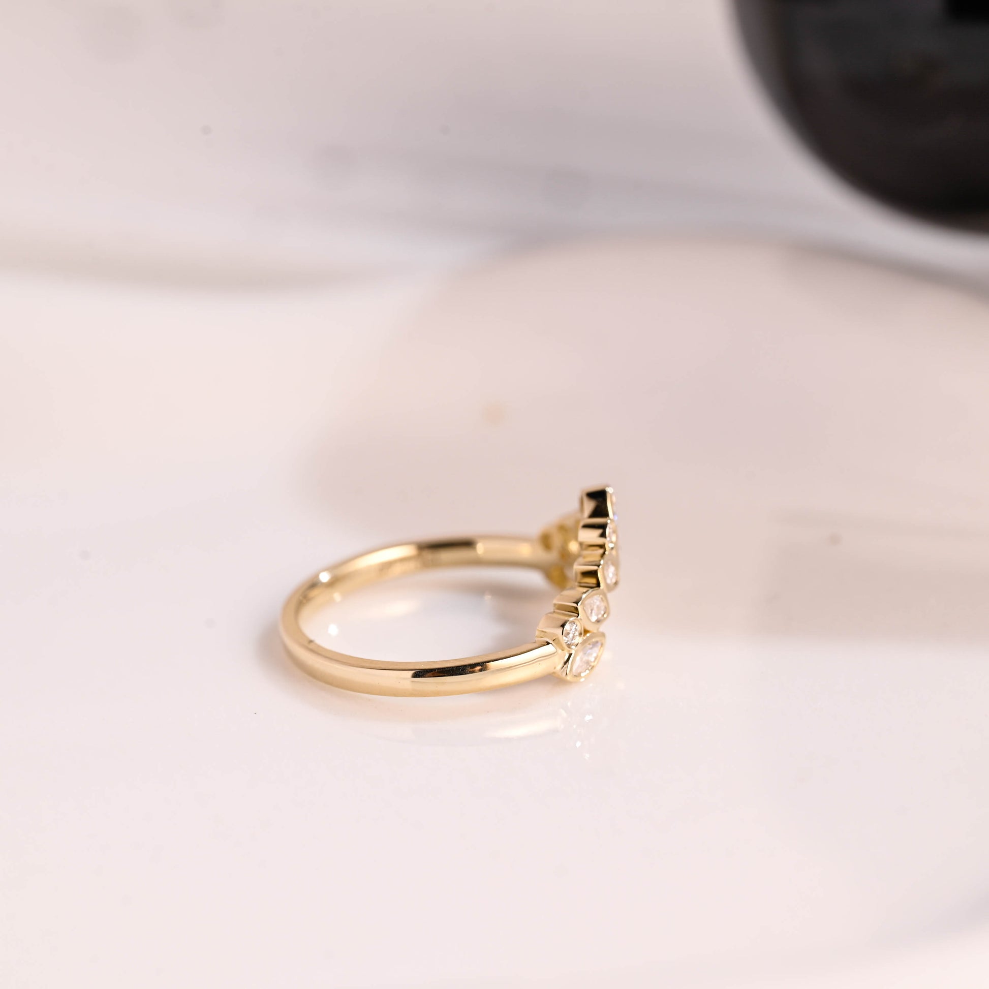 Solid Gold Curved Marquise & Round Cut Moissanite Wedding Band