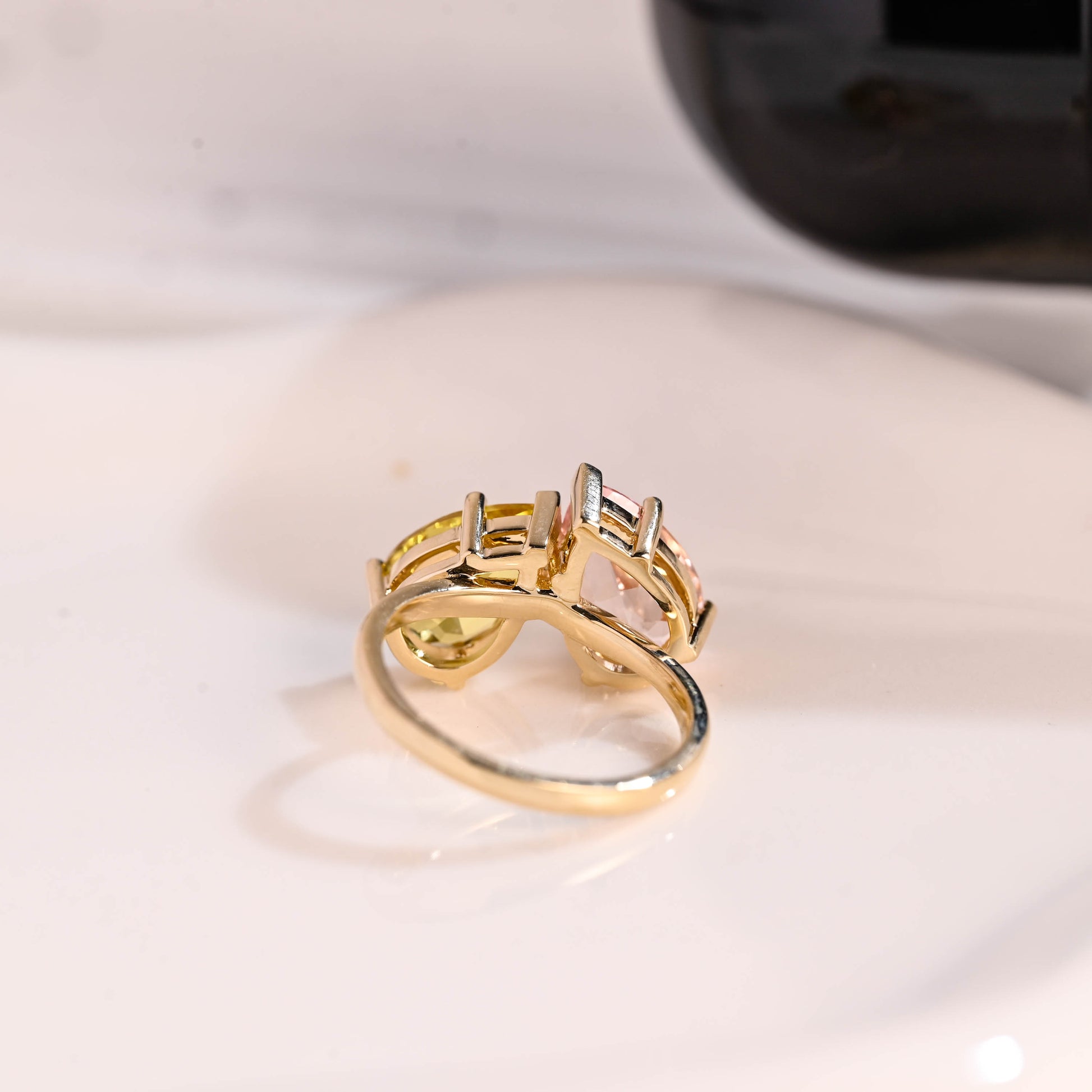 Solid Gold Toi et Moi Pear Cut Pink & Yellow Sapphire Engagement Ring
