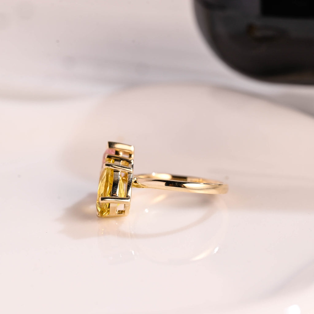 Solid Gold Toi et Moi Pear Cut Pink & Yellow Sapphire Engagement Ring