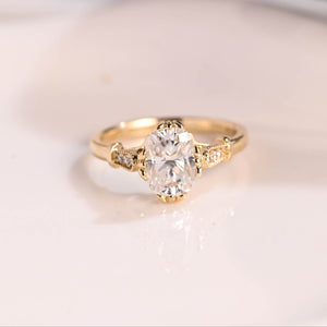 Solid Gold Filigree Elongated Cushion Cut Moissanite Engagement Ring