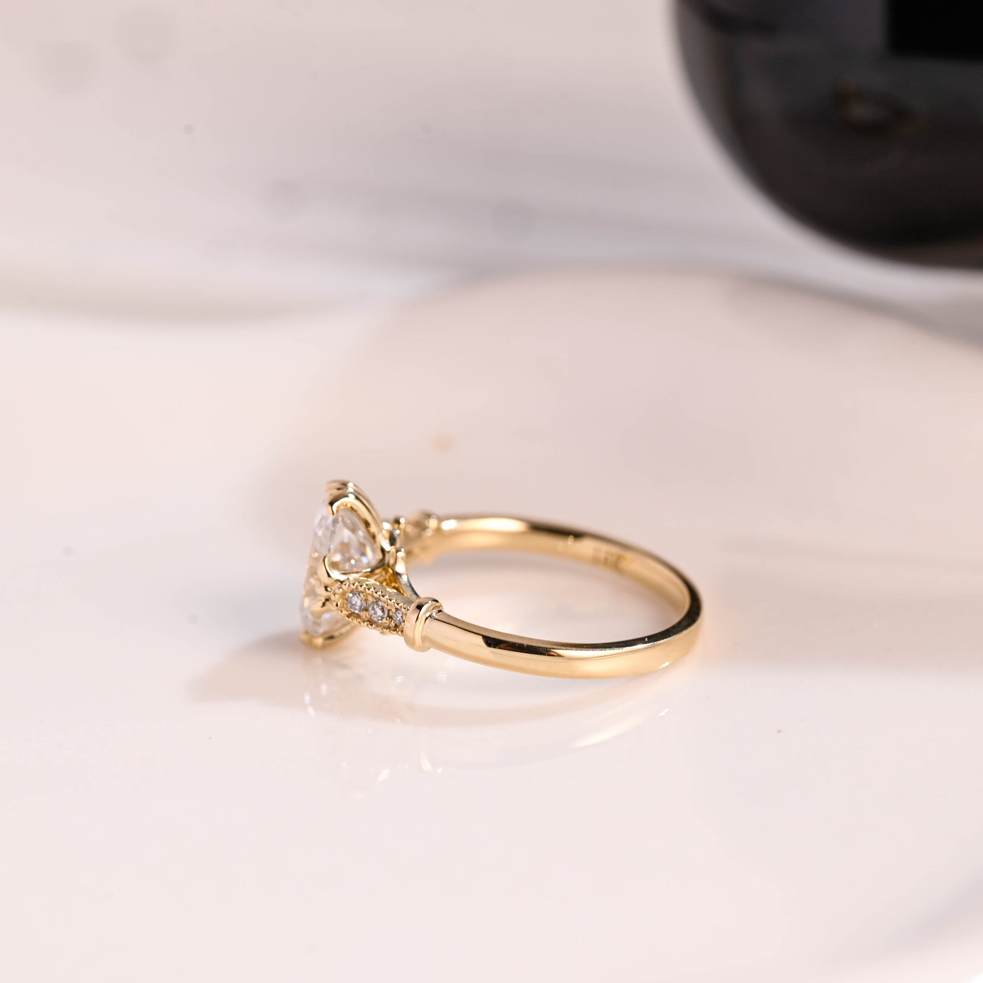 Solid Gold Filigree Elongated Cushion Cut Moissanite Engagement Ring