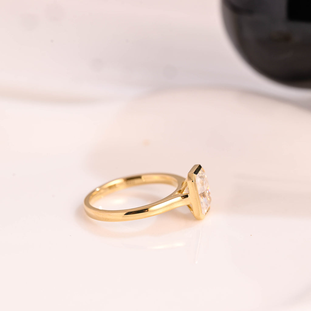Solid Gold Solitaire Bezel Radiant Cut Moissanite Engagement Ring