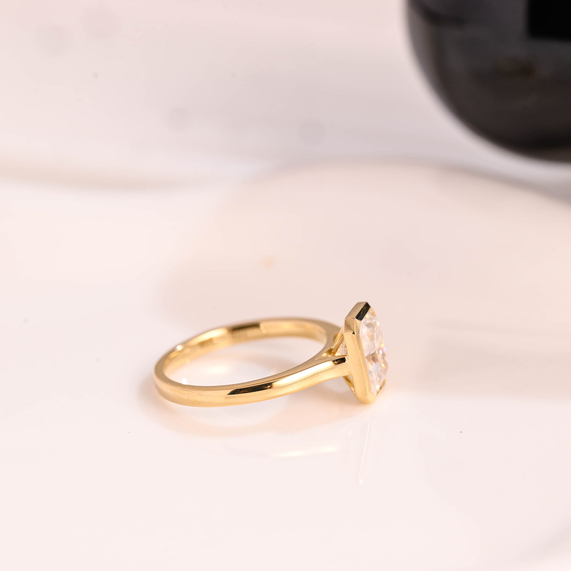 Solid Gold Solitaire Bezel Radiant Cut Moissanite Engagement Ring