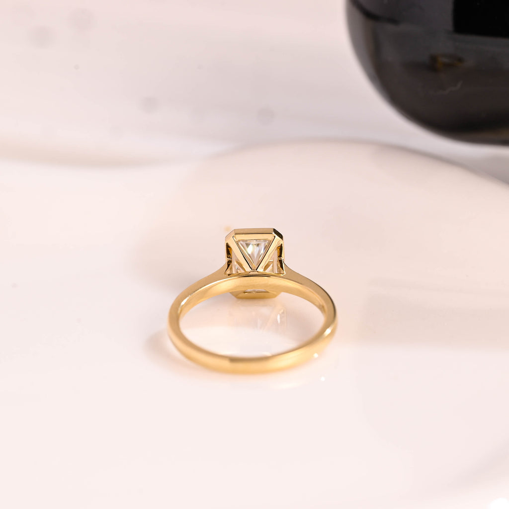 Solid Gold Solitaire Bezel Radiant Cut Moissanite Engagement Ring