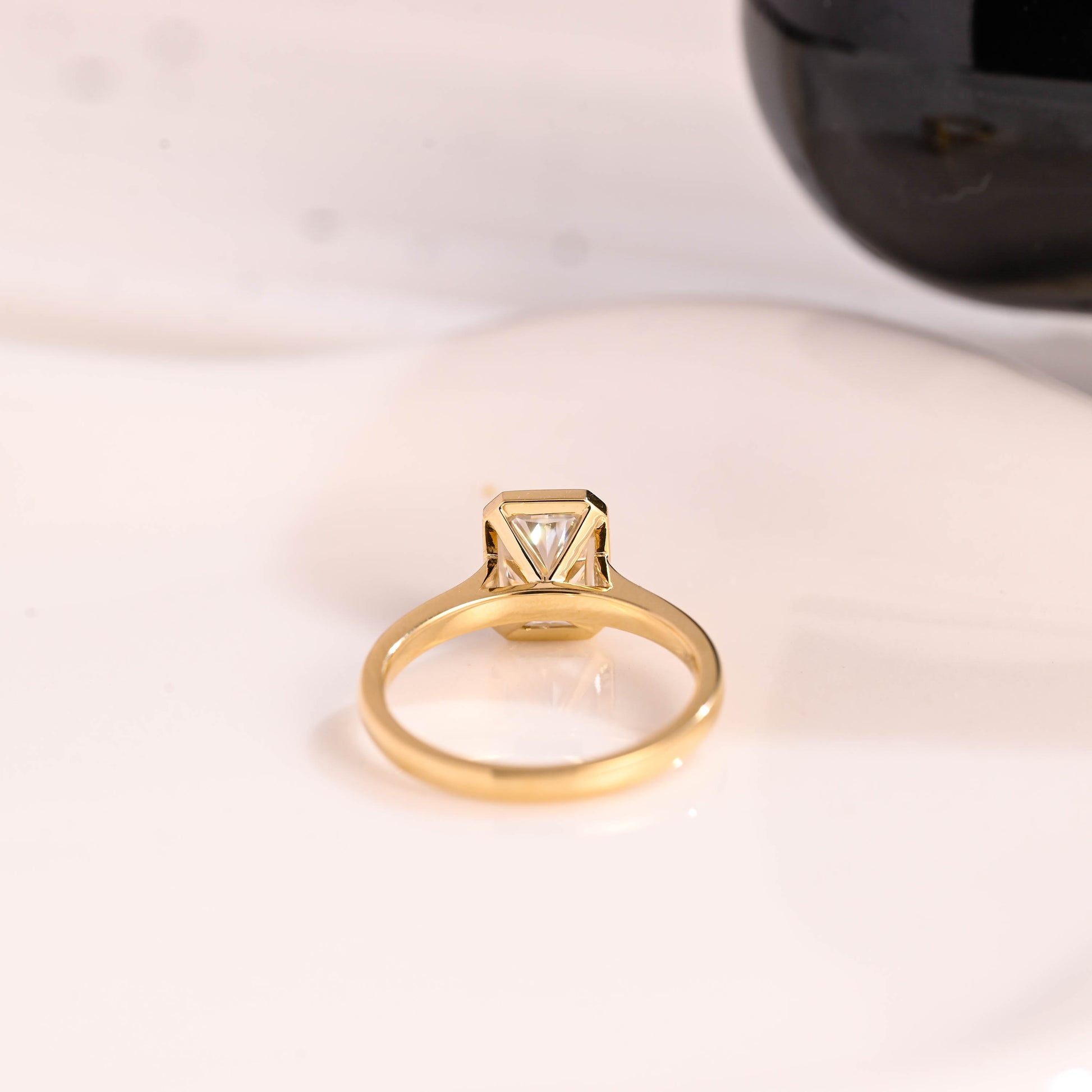 Solid Gold Solitaire Bezel Radiant Cut Moissanite Engagement Ring