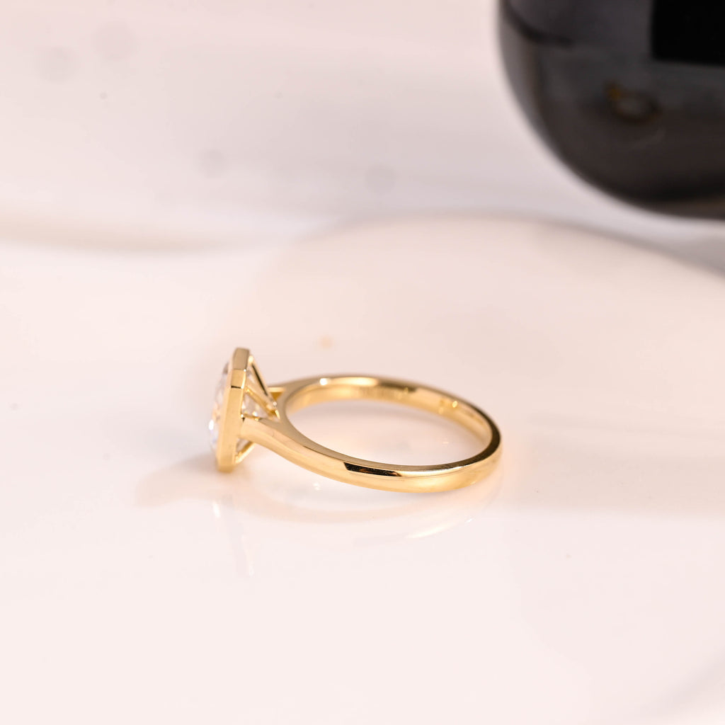 Solid Gold Solitaire Bezel Radiant Cut Moissanite Engagement Ring
