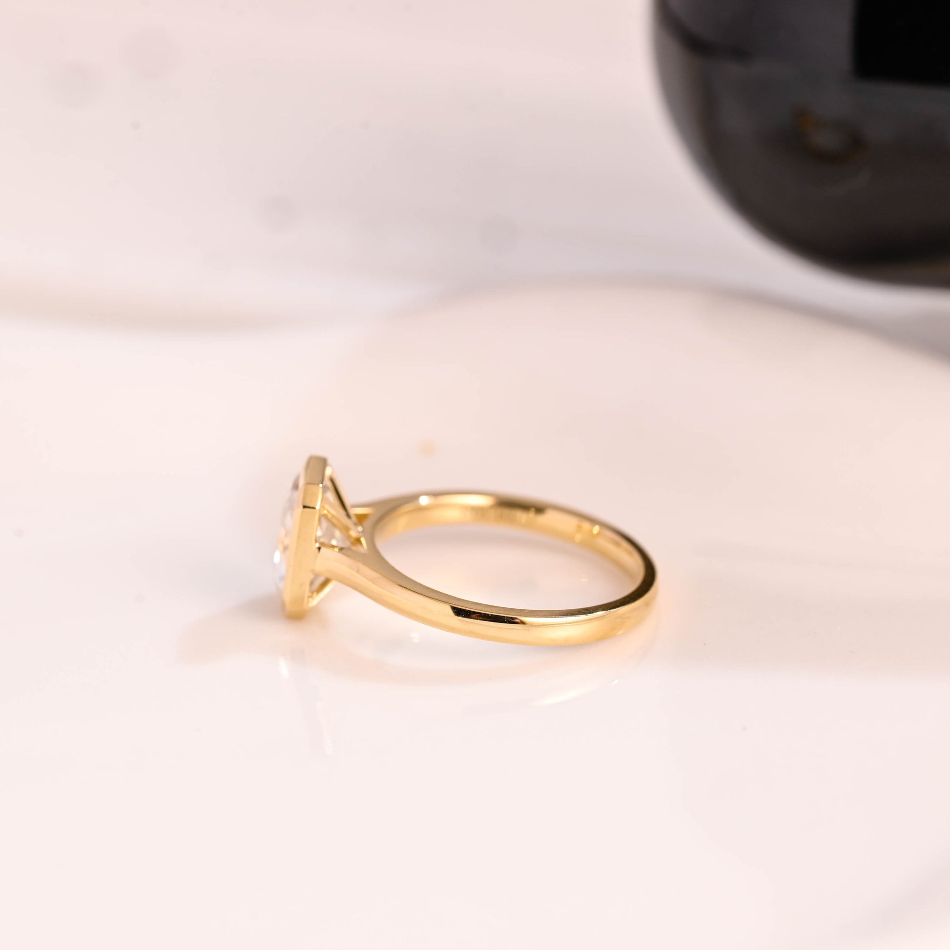 Solid Gold Solitaire Bezel Radiant Cut Moissanite Engagement Ring