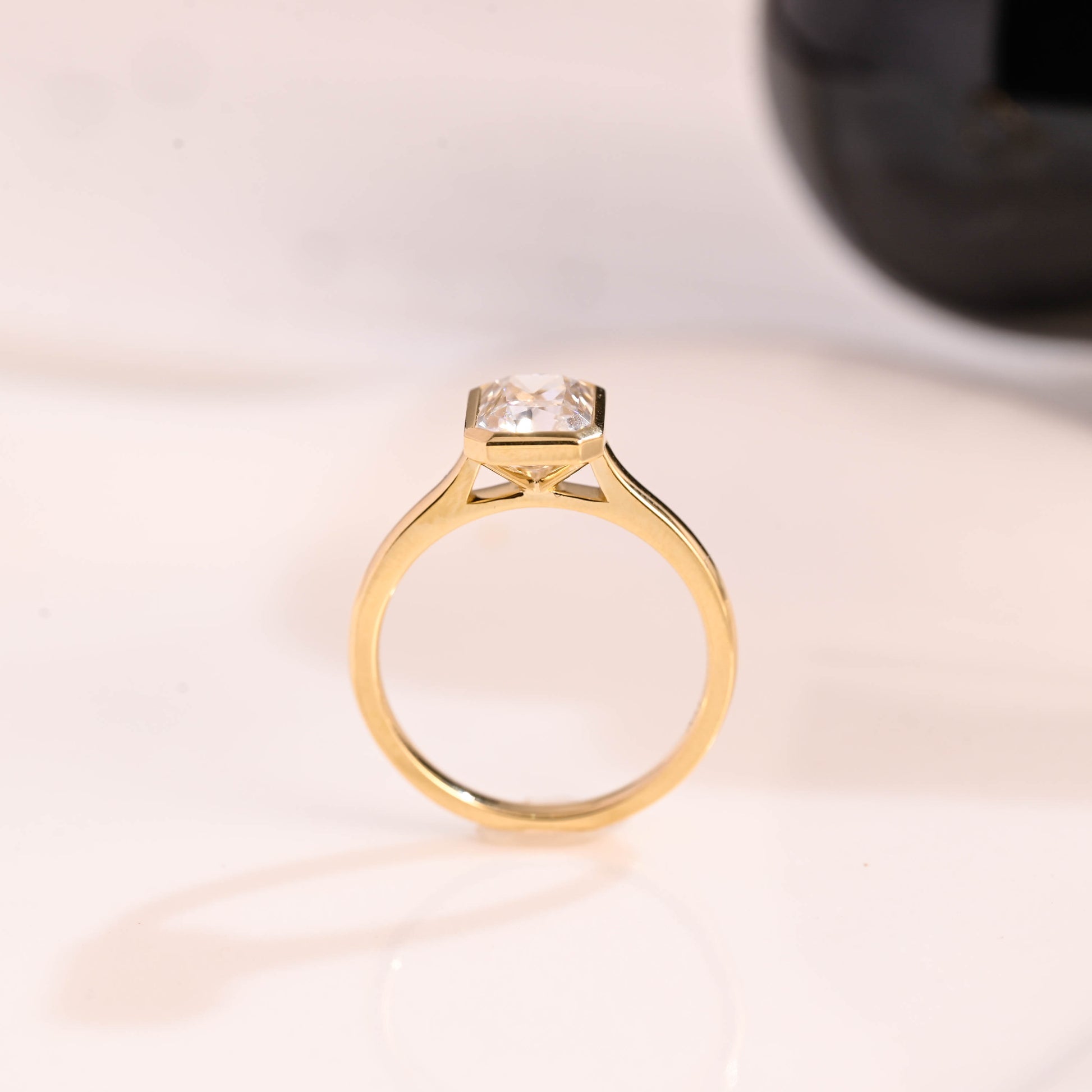 Solid Gold Solitaire Bezel Radiant Cut Moissanite Engagement Ring