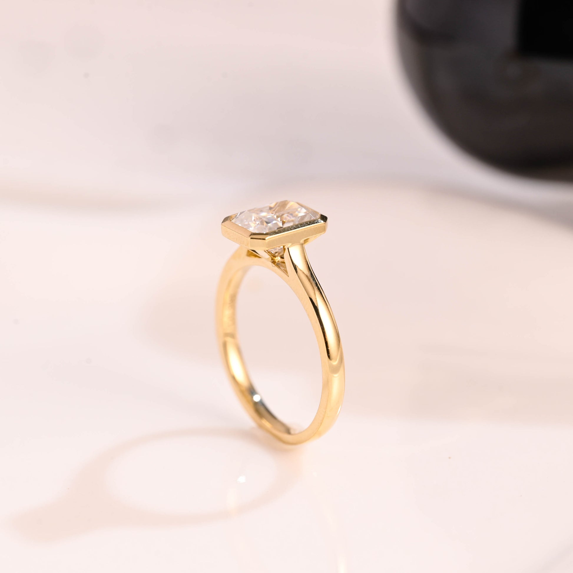 Solid Gold Solitaire Bezel Radiant Cut Moissanite Engagement Ring