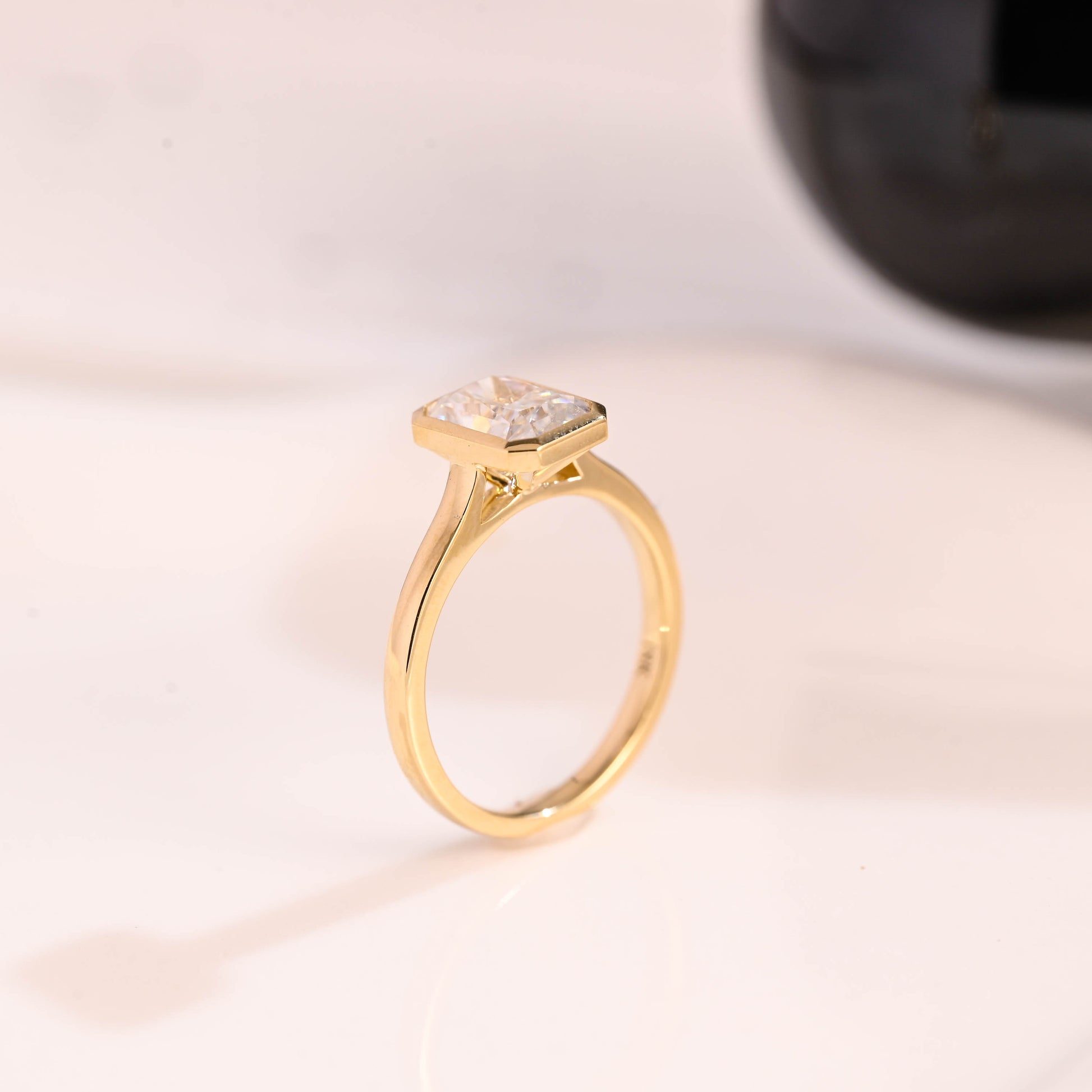 Solid Gold Solitaire Bezel Radiant Cut Moissanite Engagement Ring