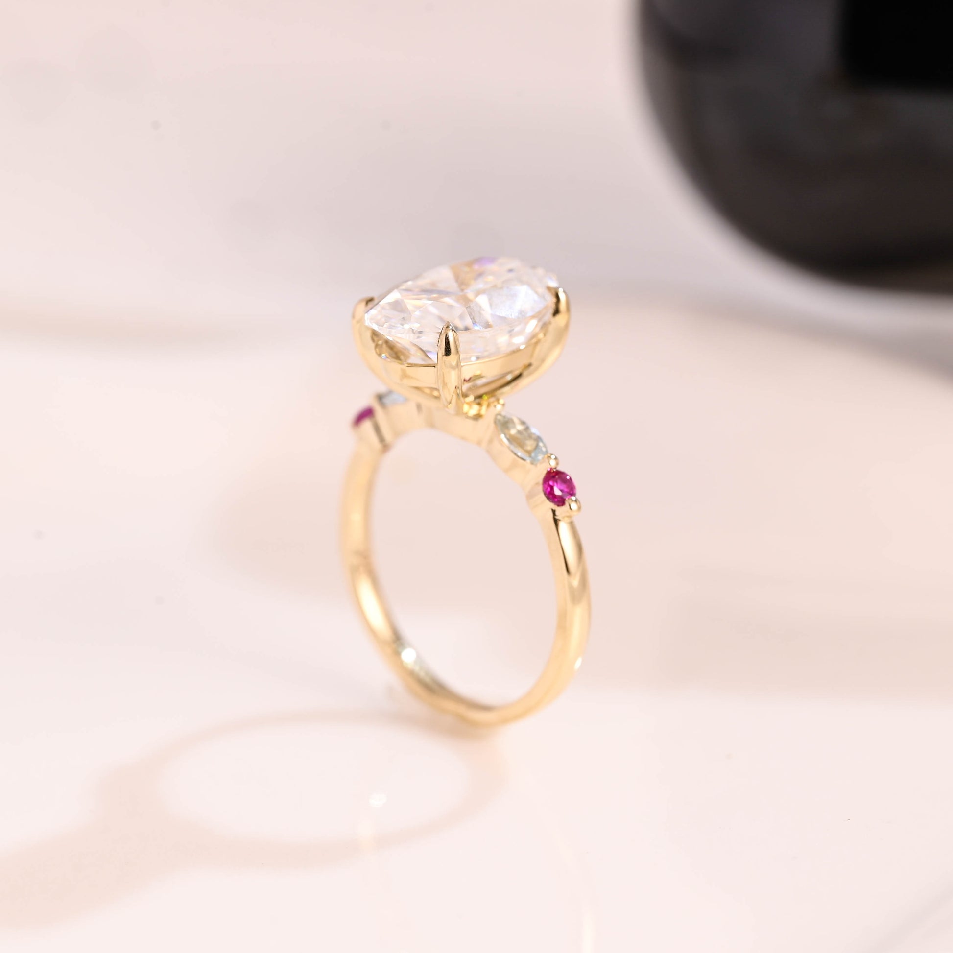 Solid Gold Oval Cut Moissanite Engagement Ring