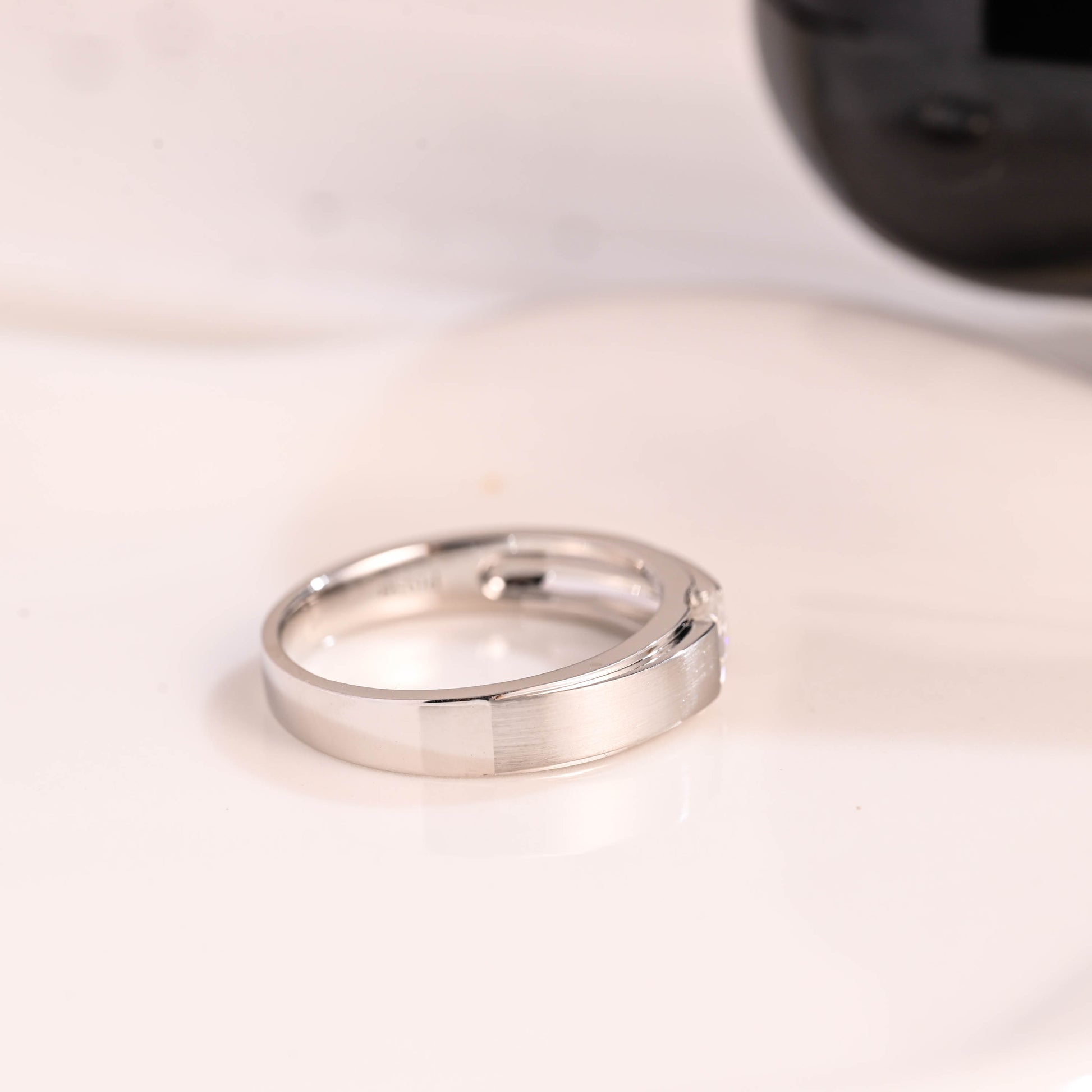 Solid Gold Brushed 3.5mm Width Princess Cut Moissanite Wedding Band for Men