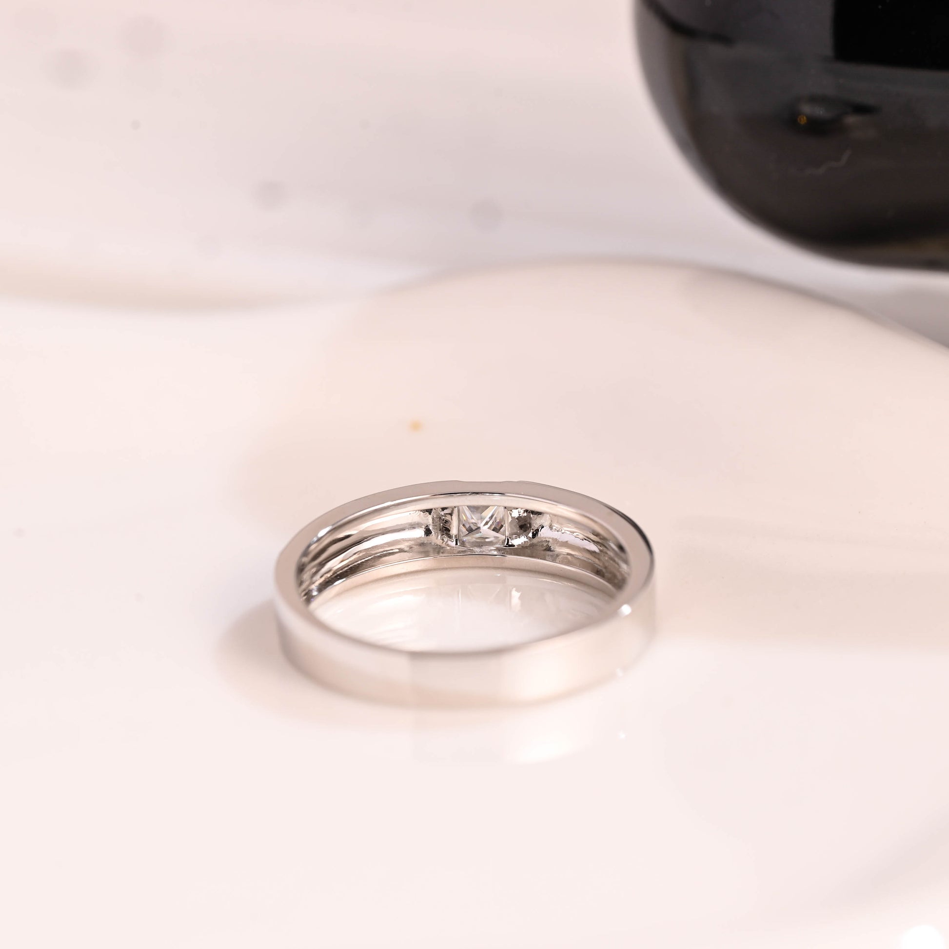 Solid Gold Brushed 3.5mm Width Princess Cut Moissanite Wedding Band for Men