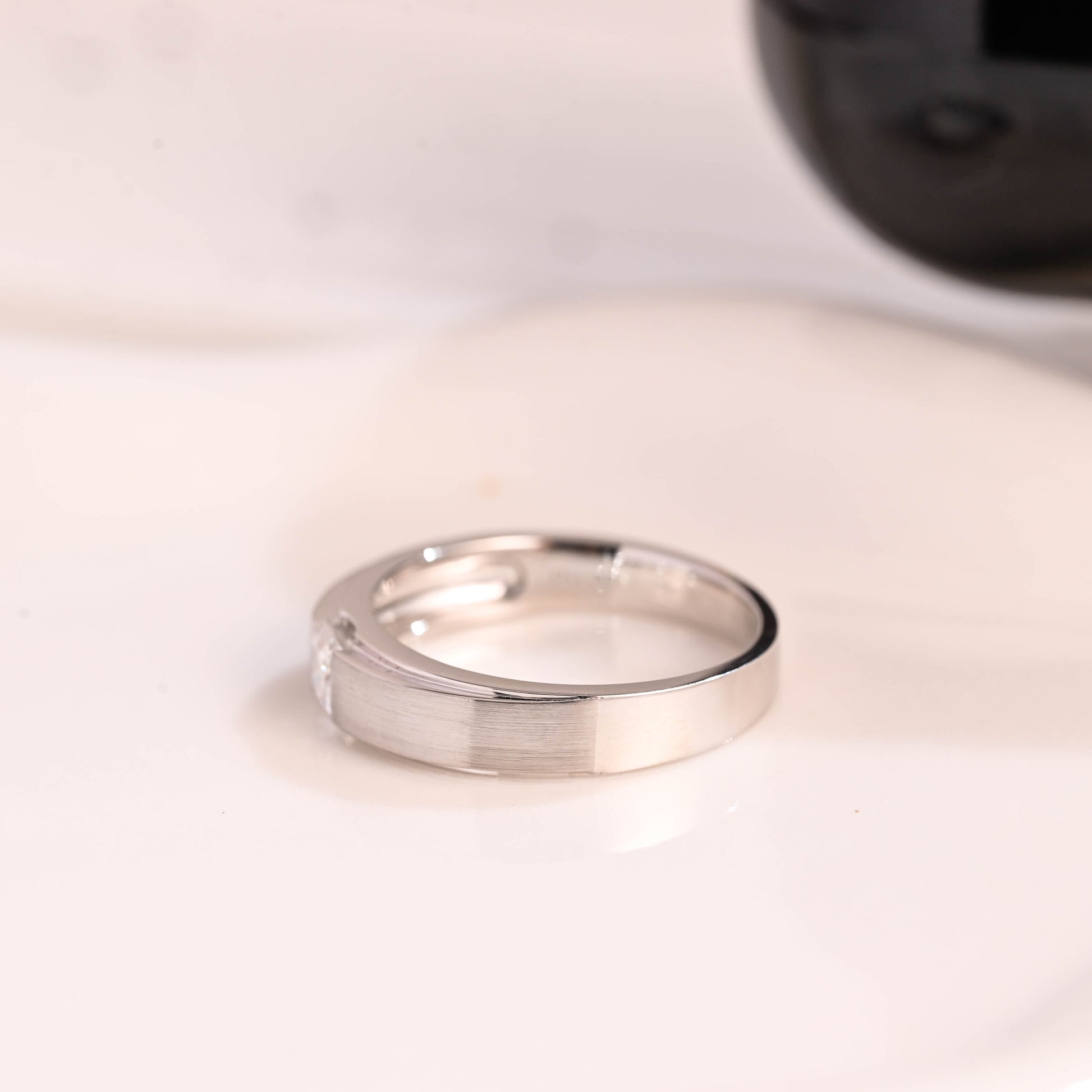 Solid Gold Brushed 3.5mm Width Princess Cut Moissanite Wedding Band for Men