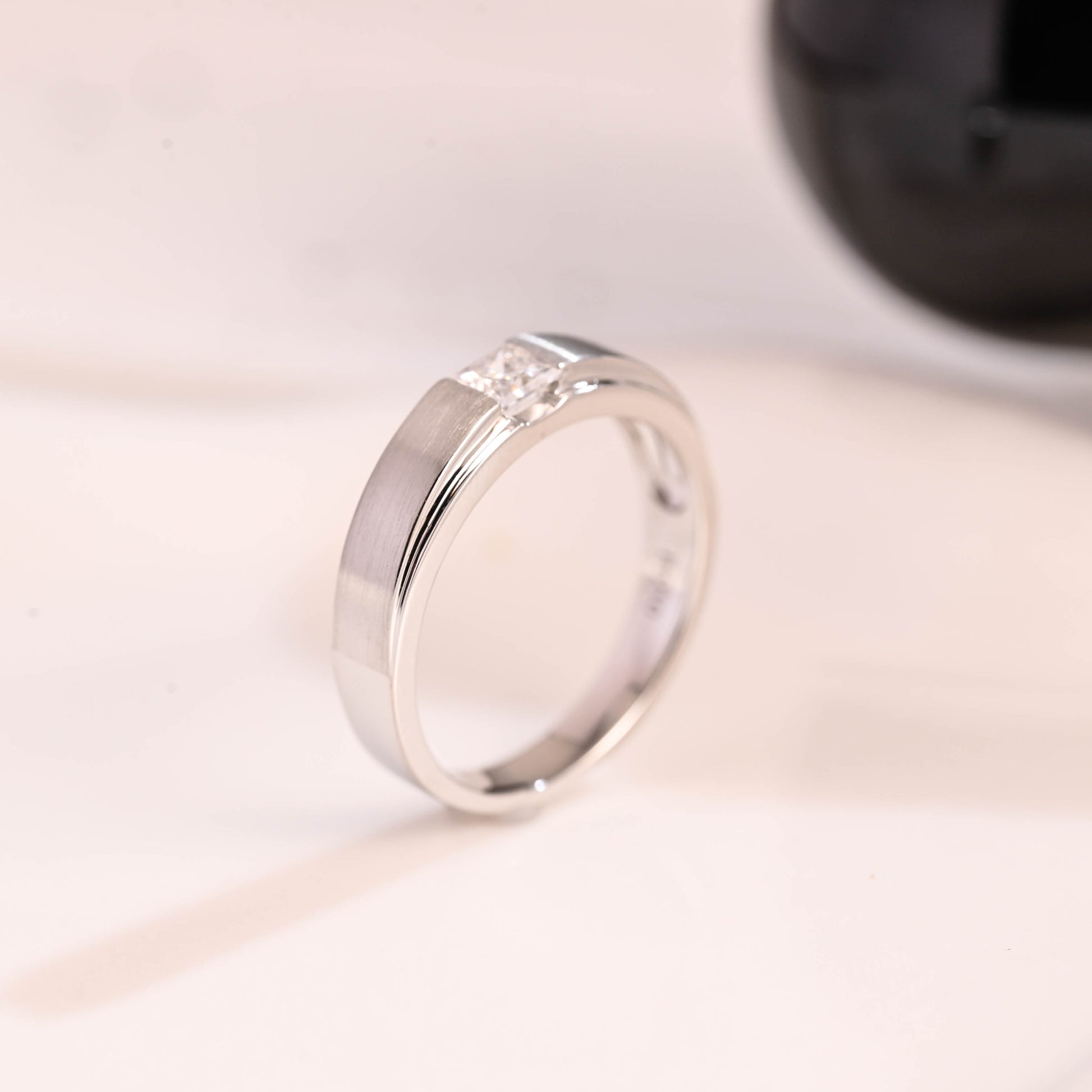 Solid Gold Brushed 3.5mm Width Princess Cut Moissanite Wedding Band for Men